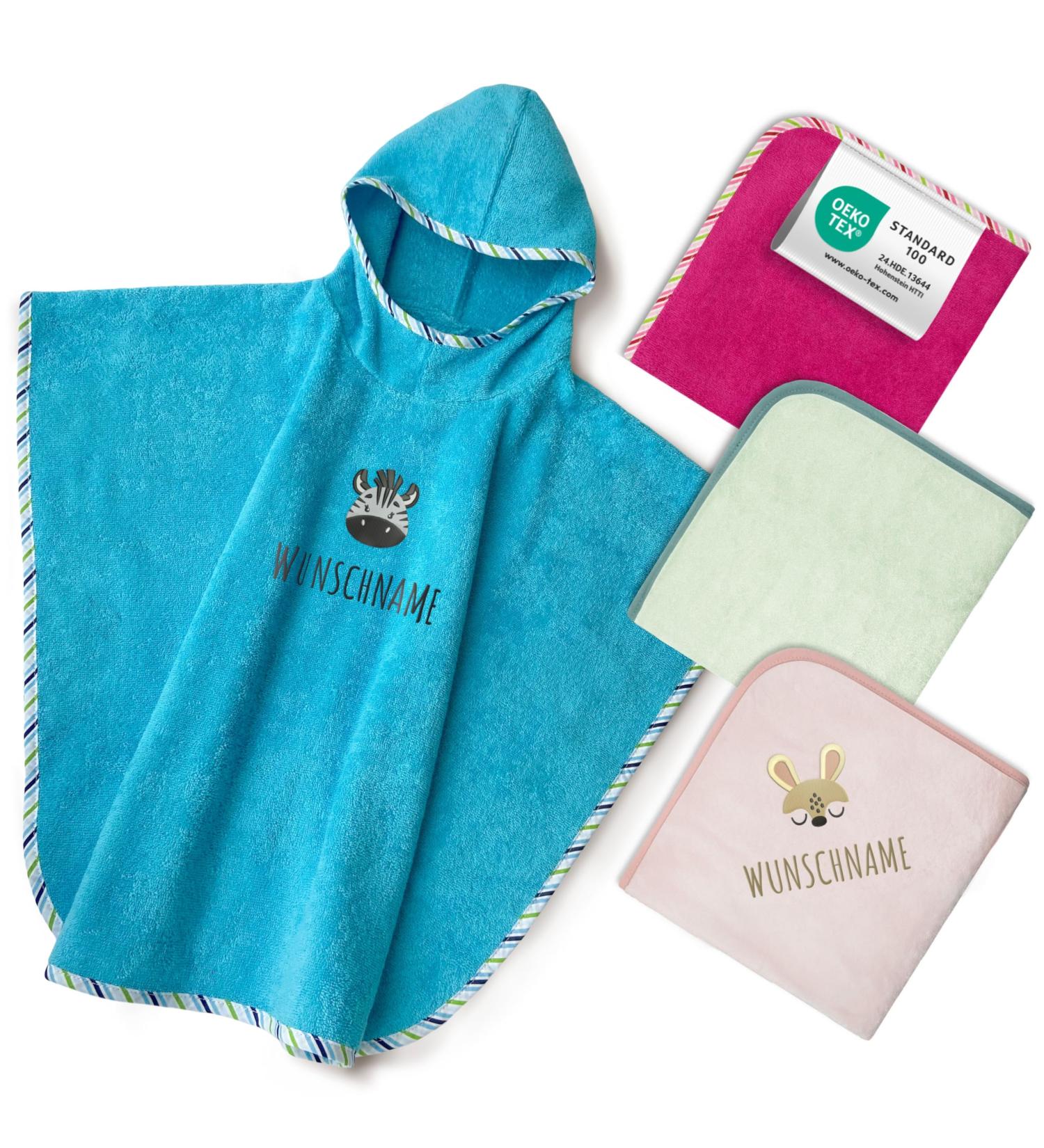 Personalized Children's Badeponcho | Embroidered Hooded Towel - Oeko-Tex Standard 100 | Pure Cotton | Custom Name & Motif (Blue) - Buy Online on GoSupps.com