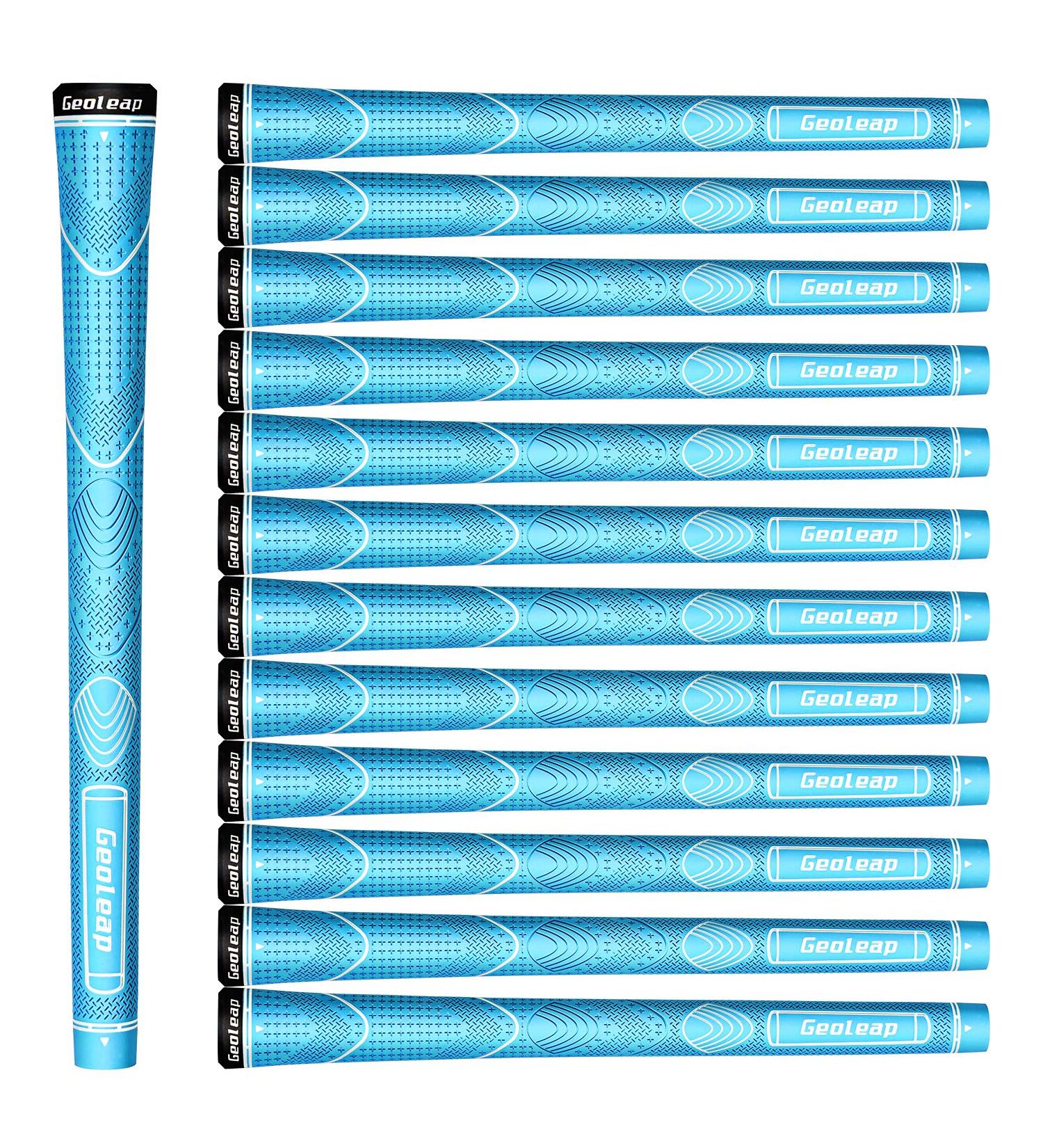 Geoleap Glory-T Rubber Golf Grips Set of 13 - Soft Feel, Anti-Slip, Thumb Pattern - Standard/Midsize, 6 Color Options - Comfortable Hybrid Club Grips (Light Blue) - Buy Online on GoSupps.com