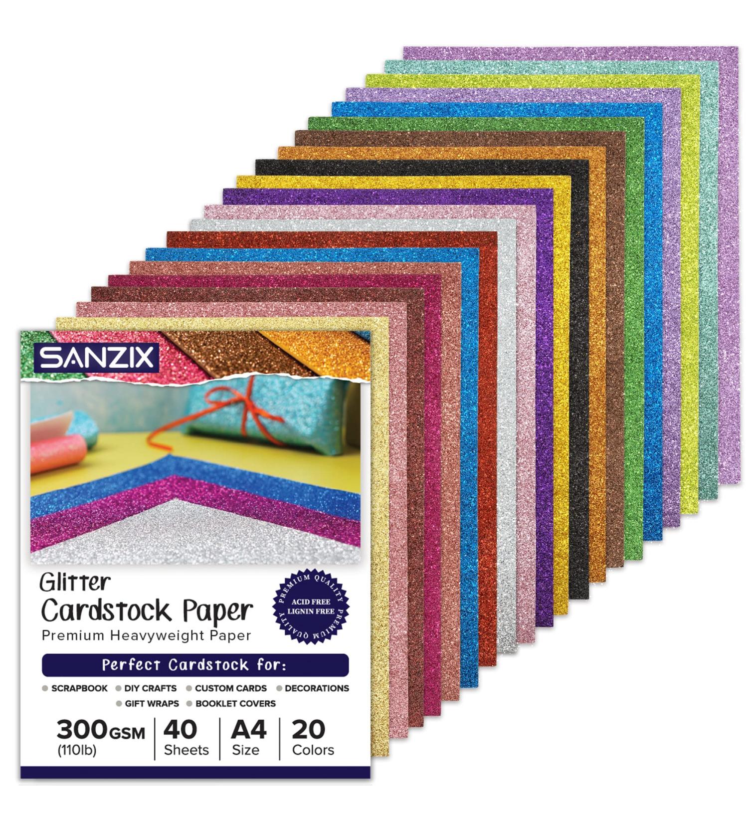 SANZIX Glitter Cardstock Paper - 40 Sheets, 20 Colors, 110lb, A4 Size - Perfect for Cricut, Scrapbooking, DIY Crafts & More! - Buy Online on GoSupps.com