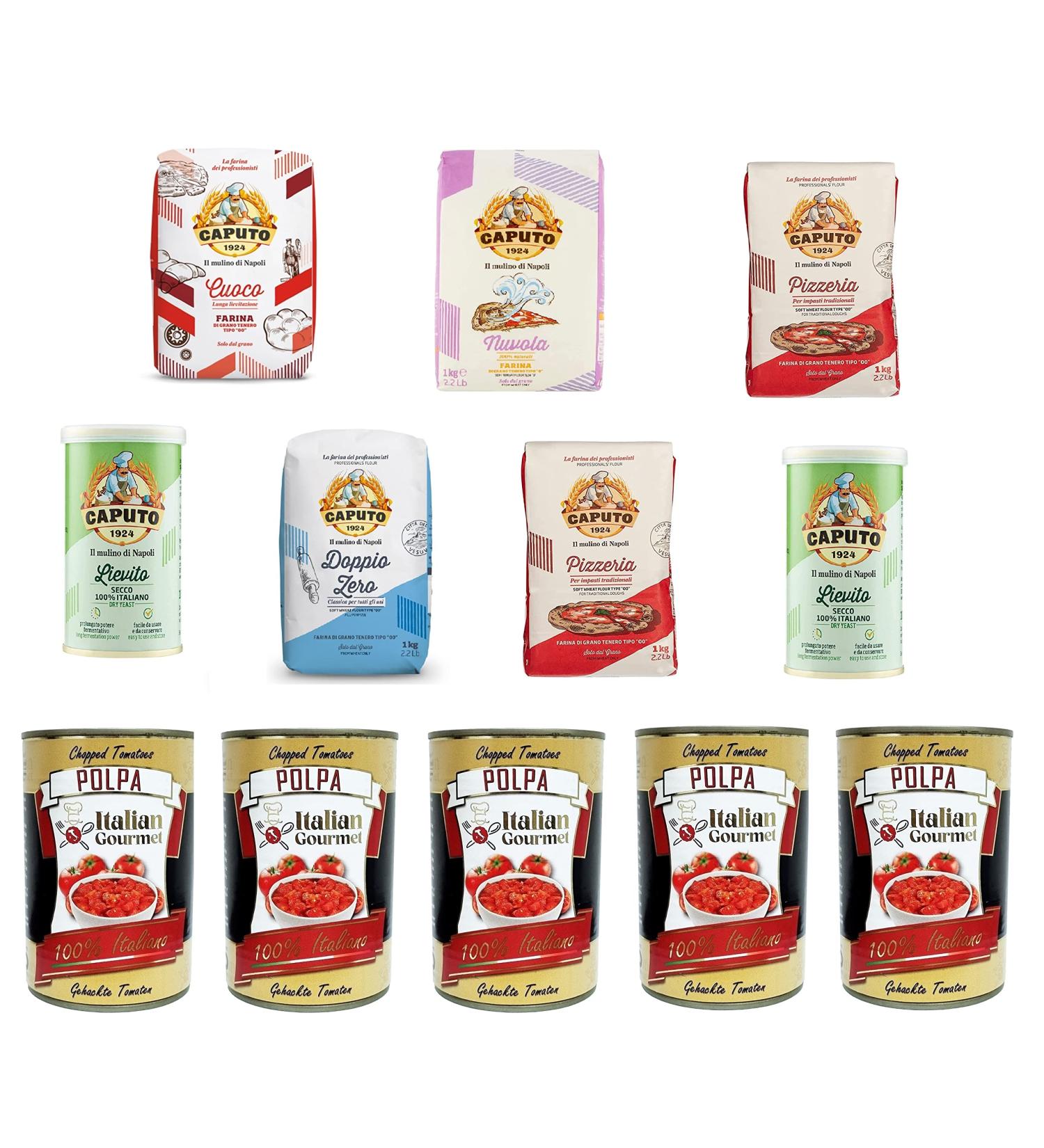Caputo Nuvola Cuoco Pizzeria Clasica Test Pack 5 x 1 kg 2 x Lievito and Italian Gourmet Polpa di pomodoro Finely Chopped Tomato Paste 5 x 400 g - Buy Online on GoSupps.com