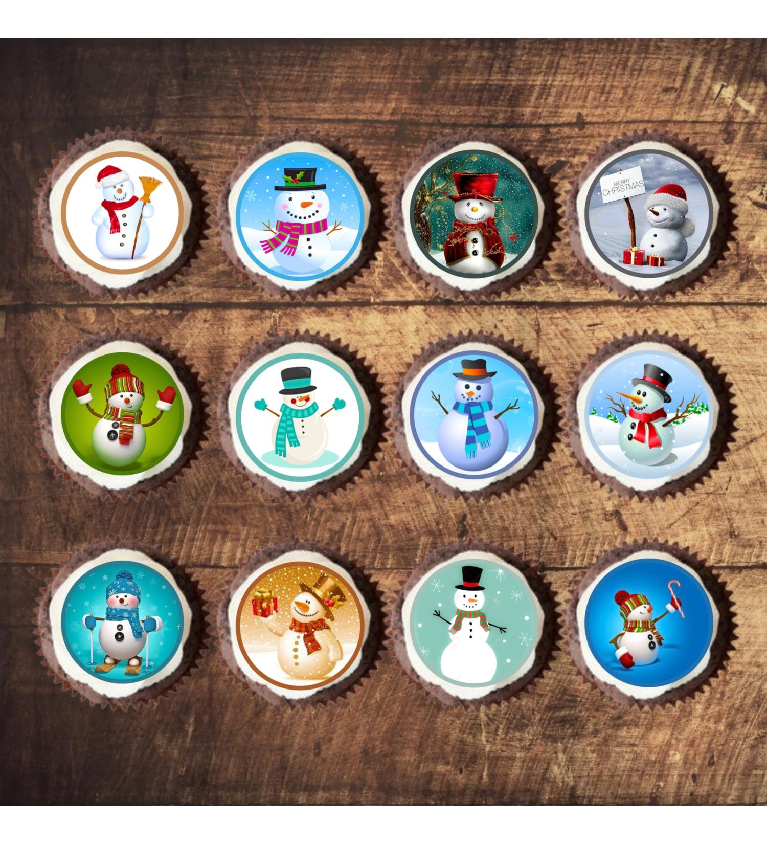PRECUT Christmas Snowman Cupcake Toppers Mix Christmas Edible Cake Decorations Snowman Cake Toppers Xmas Cupcake Decoration Cute Snowman Cup Cake Topper (12) - Buy Online on GoSupps.com