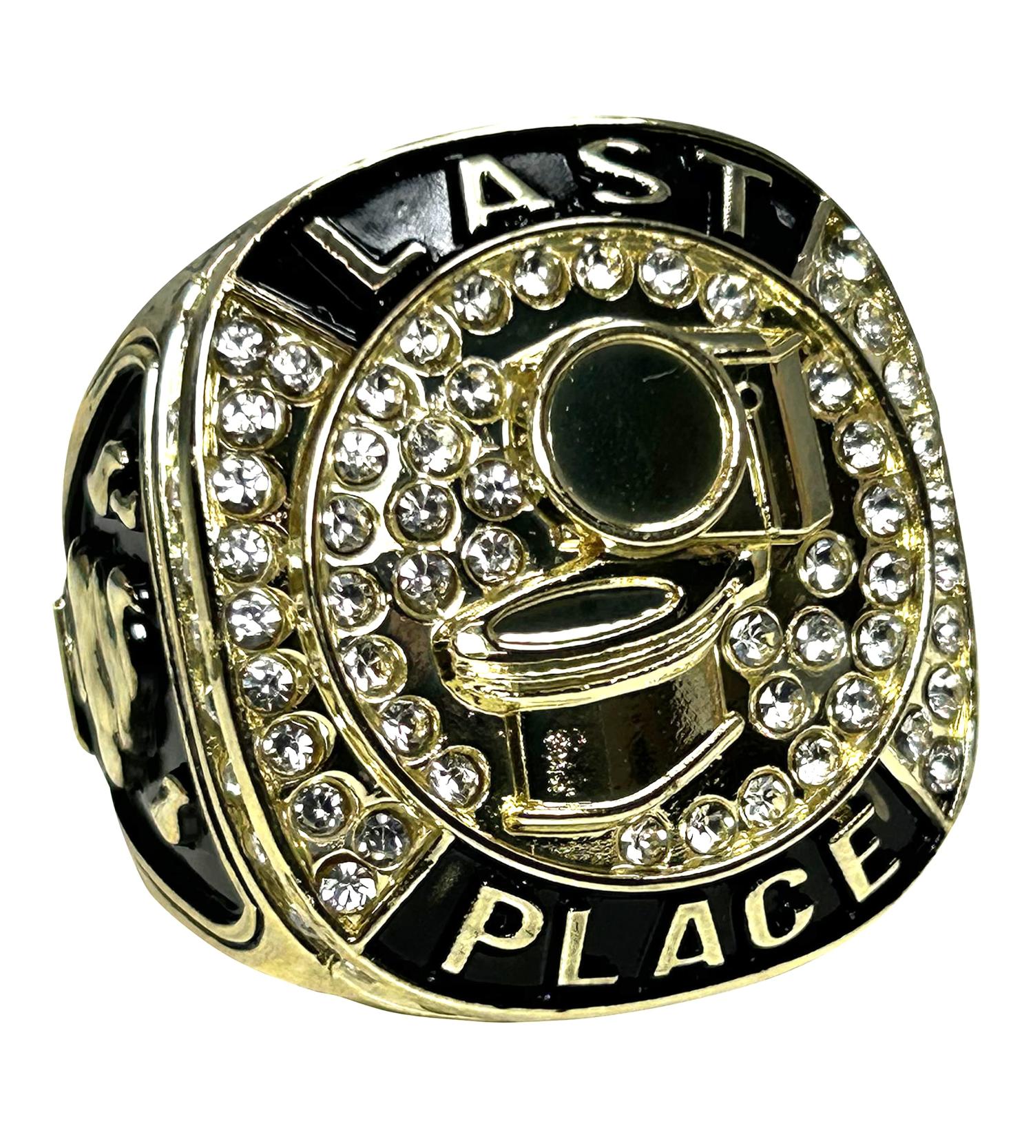 Champion Gold Last Place Loser Trophy Ring with Neck Chain and Stand - Fantasy Prize Gift - Buy Online on GoSupps.com