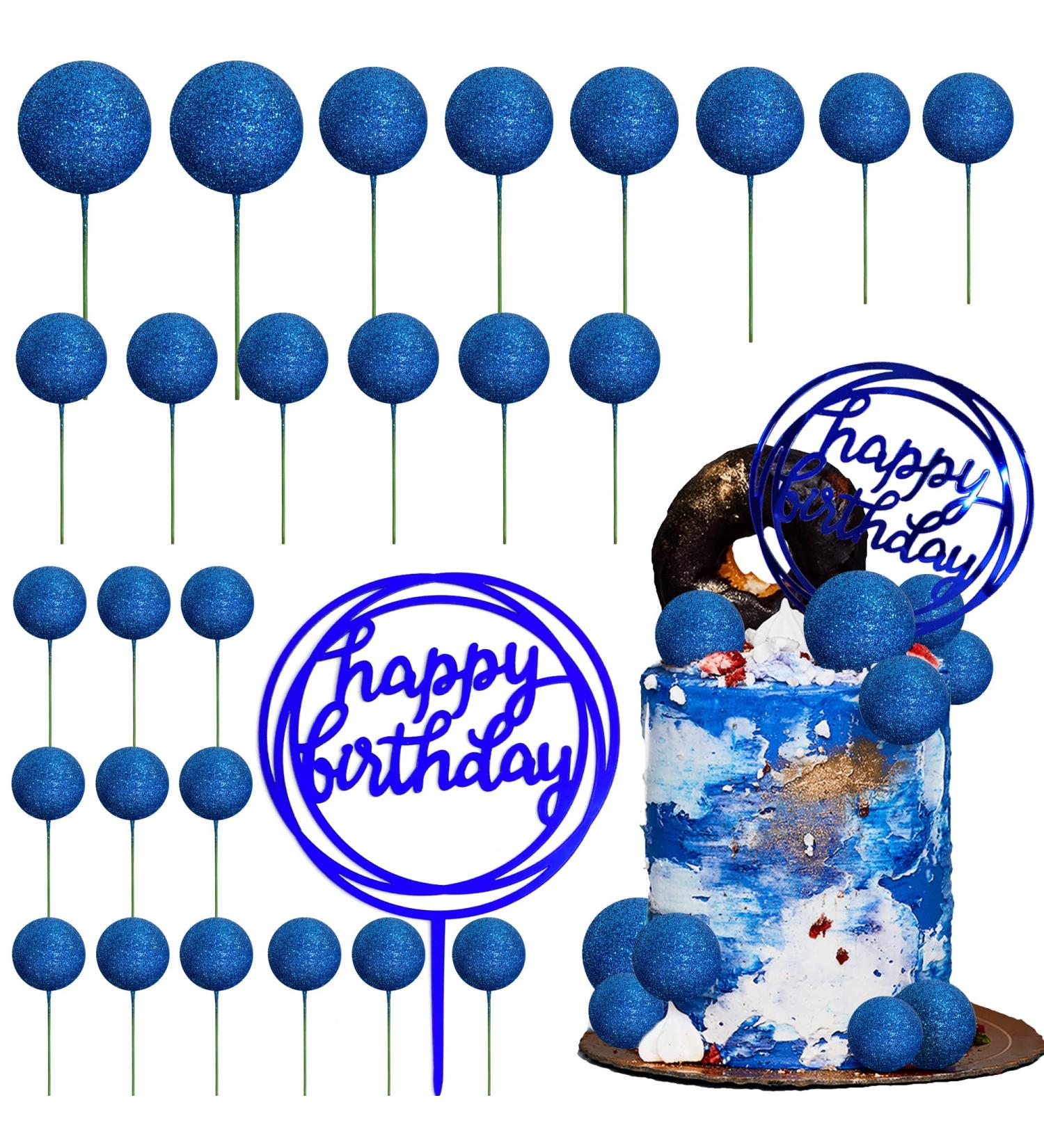 Colorful Pearl Balls Cake Topper for Wedding Birthday Party - Glitter Blue - Buy Online on GoSupps.com