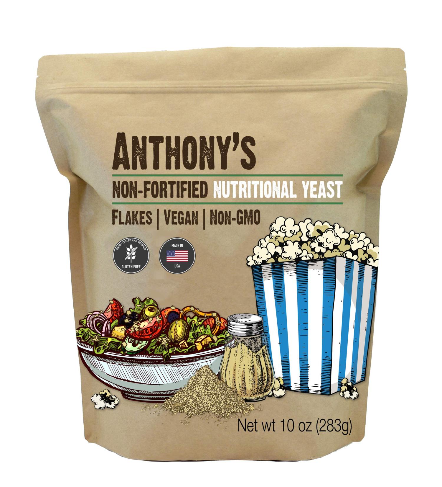 Anthony's Premium Nutritional Yeast Flakes 10 oz - Non Fortified, Gluten Free, Non GMO - Buy Online on GoSupps.com