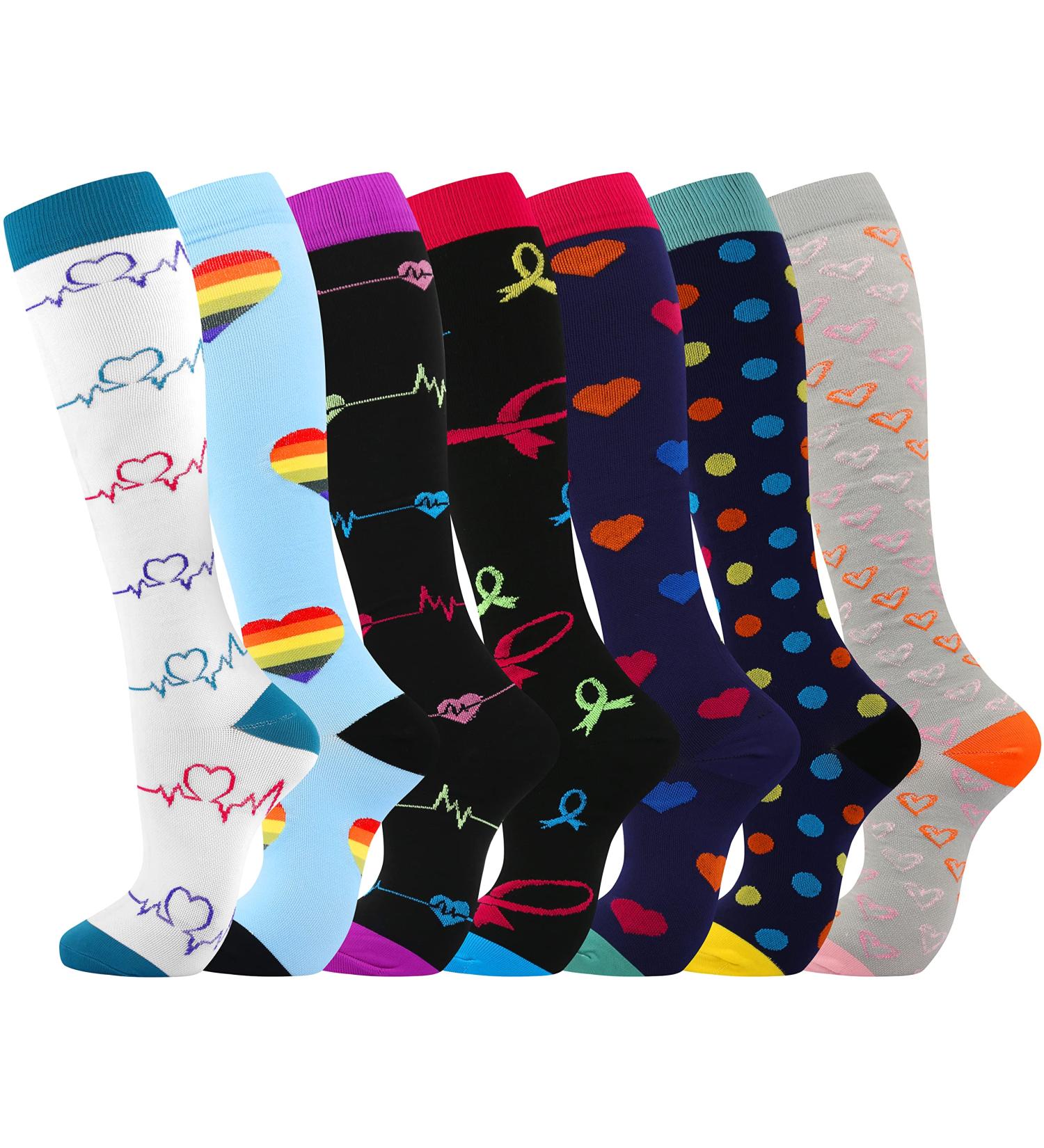 ODTMGER Compression Socks (7 Pair) - 20-30mmHg Knee High Support for Athletic Running - S/M Multicolor - Buy Online on GoSupps.com