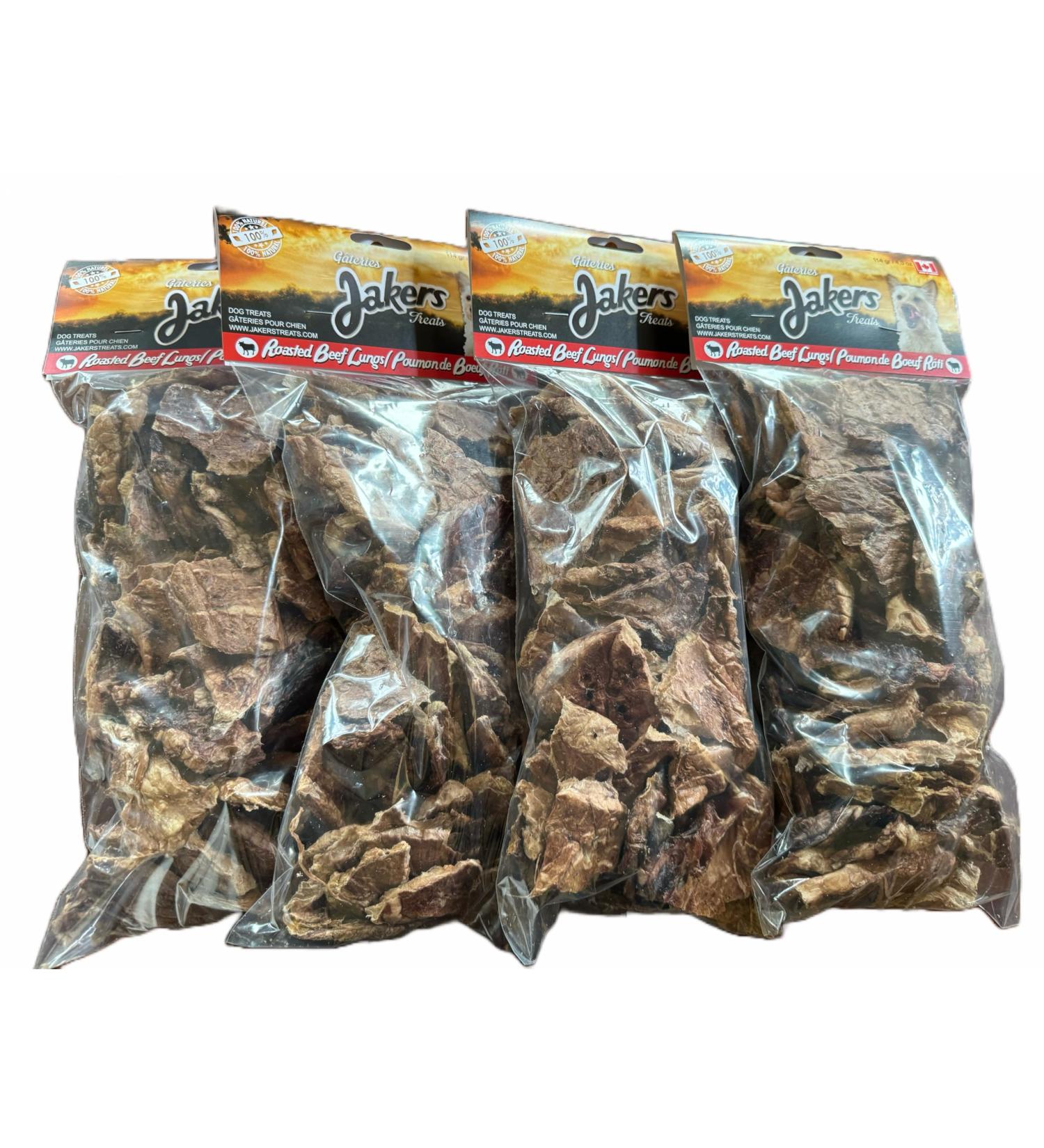 Jakers Roasted Beef Lungs All-Natural Dog Treats | Made in Canada | No Additives No Preservatives (4-Count)