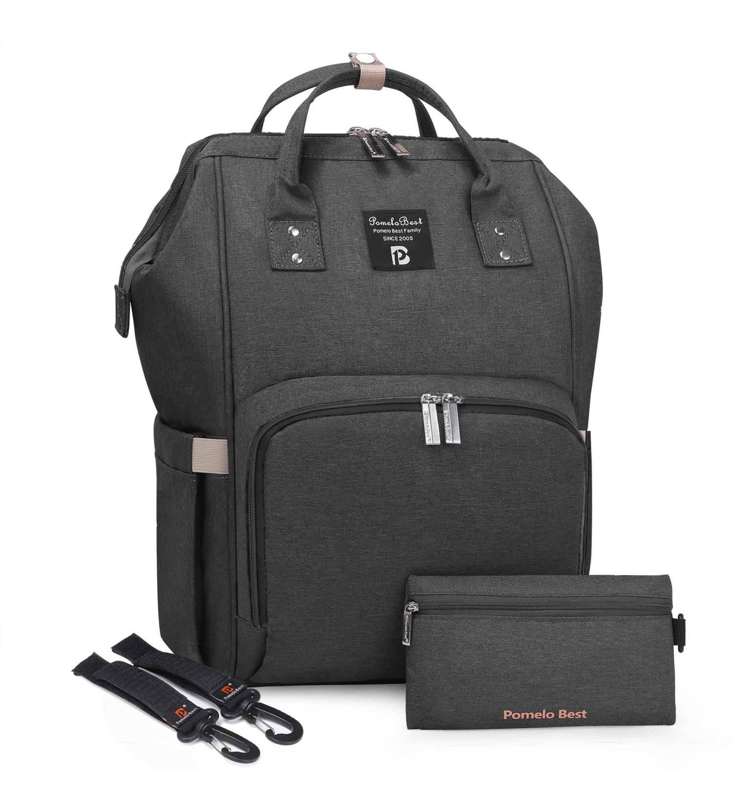 Pomelo Stylish Baby Diaper Backpack | Multifunctional Water-Repellent Bag with Diaper Pad | Large Capacity Dark Gray Diaper Bag for Parents - Buy Online on GoSupps.com