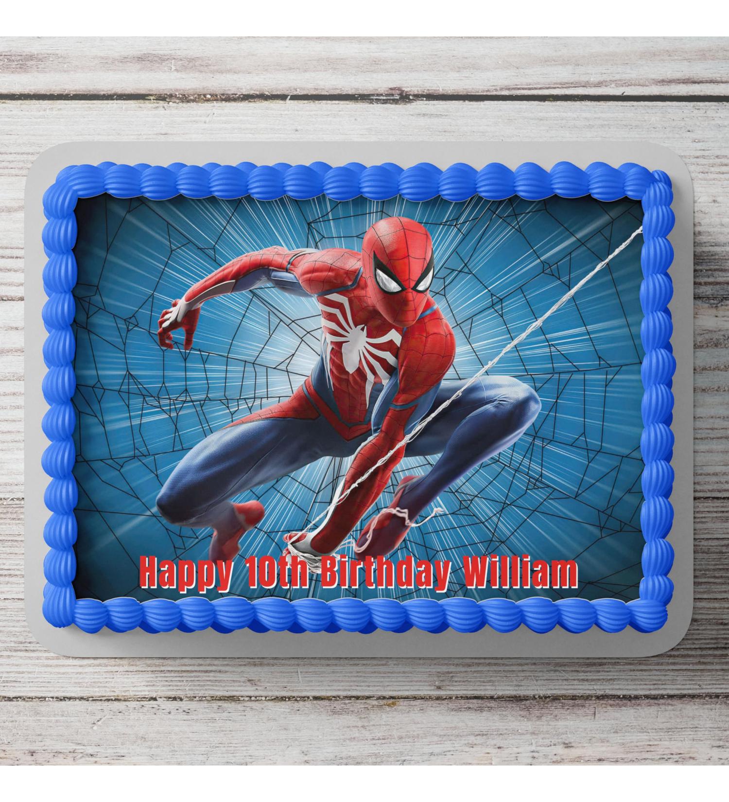Spiderman Themed Personalised Cake Topper A4 Size Edible Icing Sheet Birthday Cake Decoration
