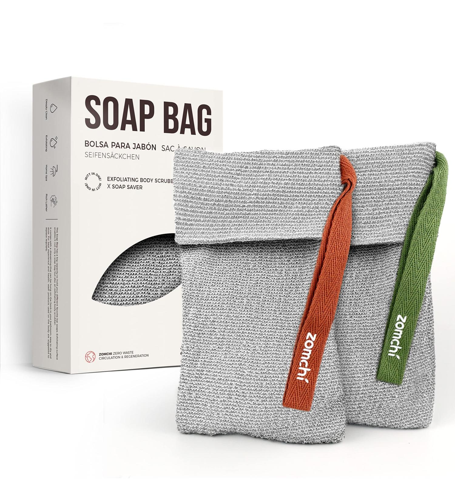 ZOMCHI 2-Piece Soap Bags Set - Gentle Roughness Exfoliating Soap Savers for Shower - Body Scrubbers for Bar Soap - Light Gray - Buy Online on GoSupps.com
