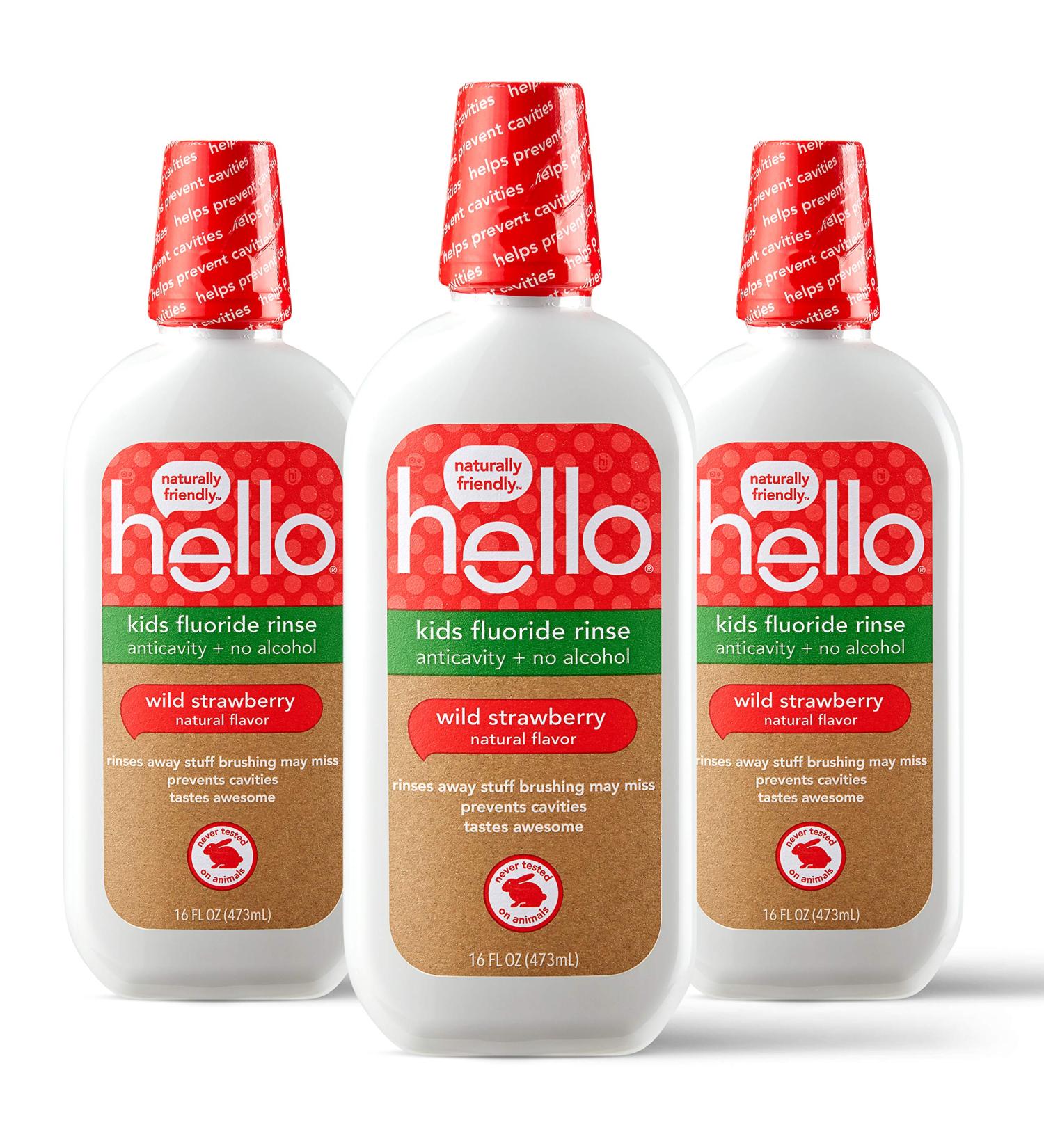 Hello Kids Wild Strawberry Natural Flavor Anticavity Fluoride Rinse - Vegan  Alcohol Free  and SLS Free Mouthwash for Children Age 2 and Up - 16 Ounce (Pack of 3) 3 pack rinse - Buy Online on GoSupps.com