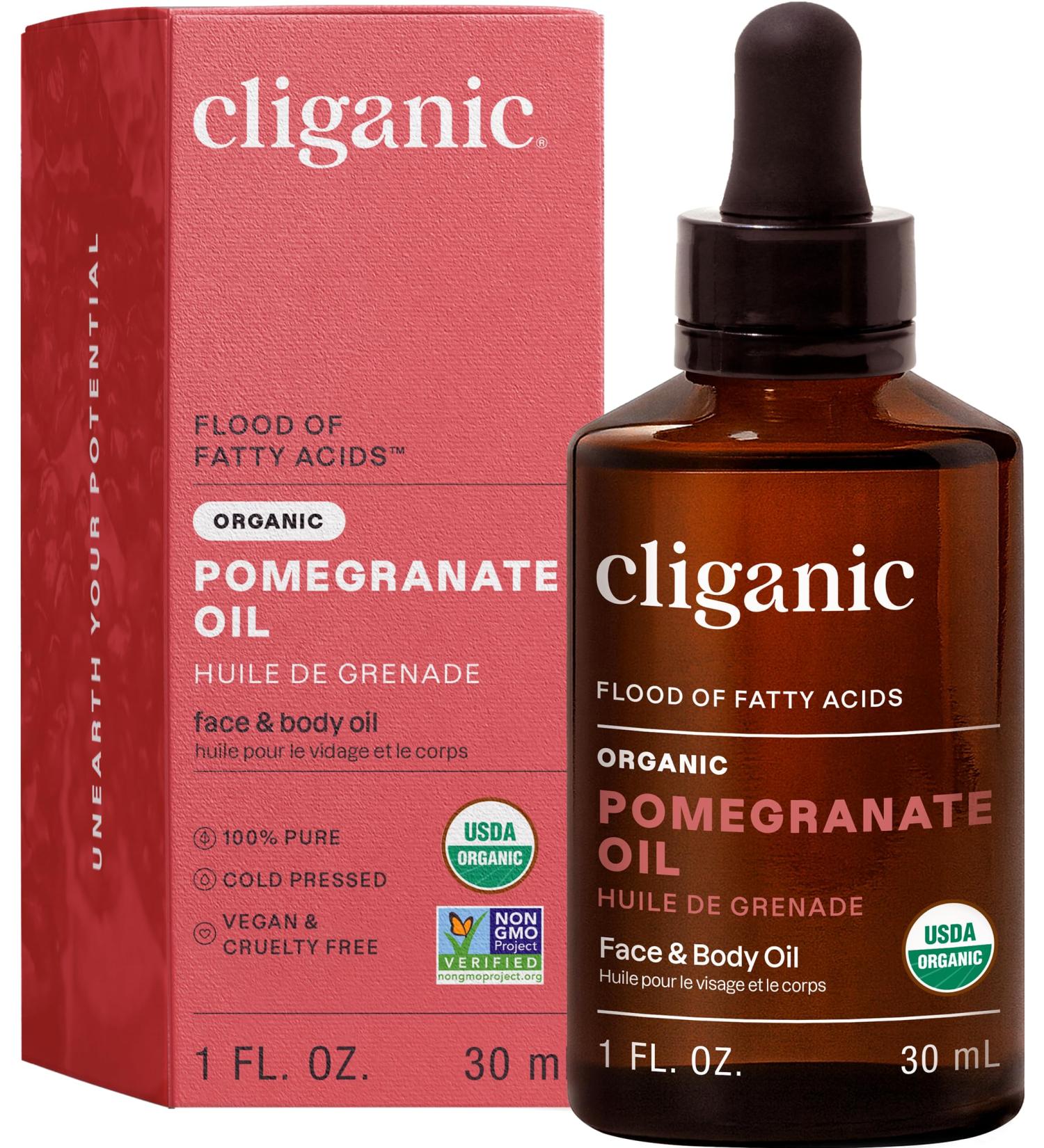 Cliganic Organic Pomegranate Seed Oil 100% Pure - For Face Skin | Natural Cold Pressed Unrefined 1 Fl Oz (Pack of 1)