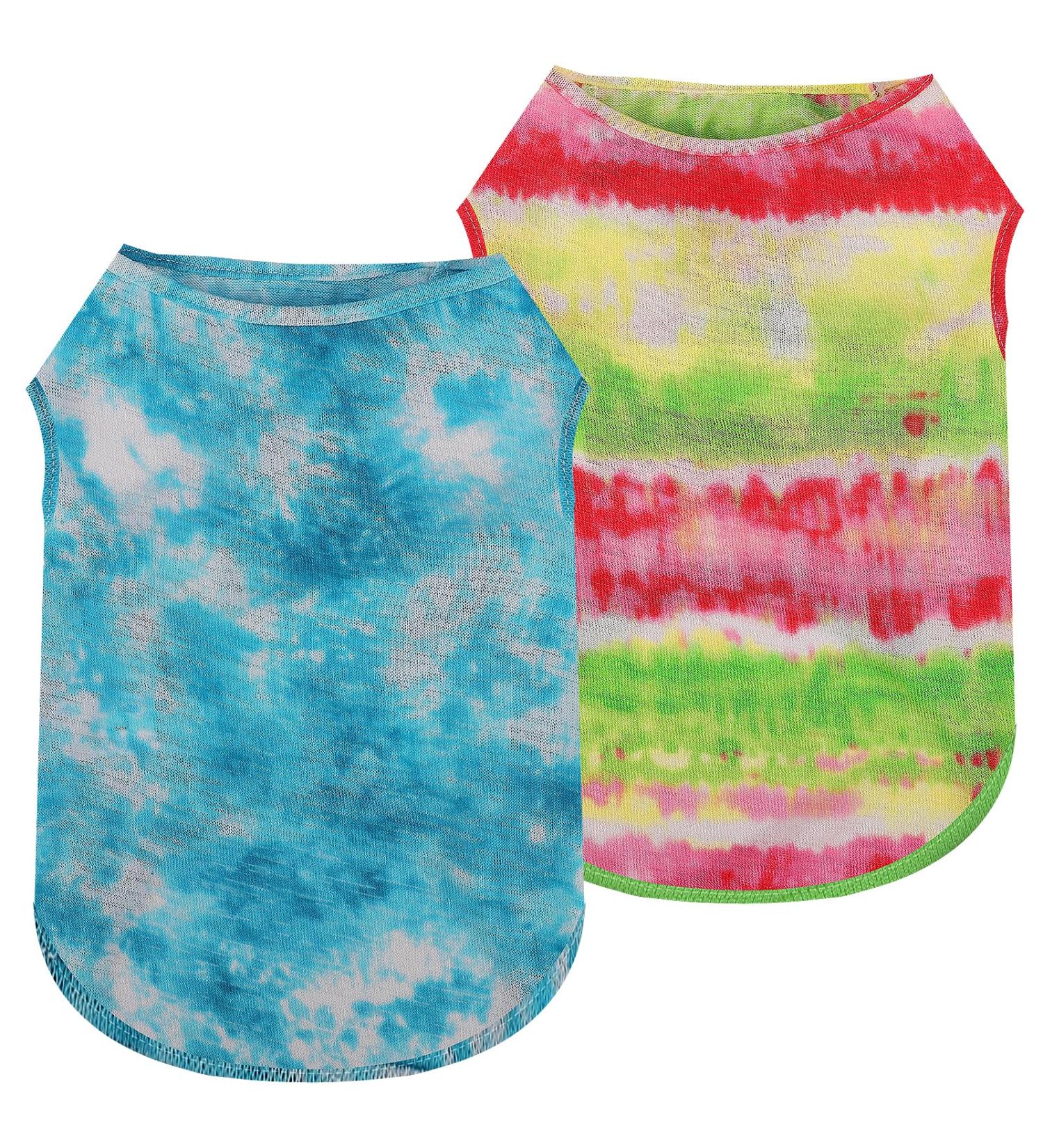 Summer Dog Shirt Set | X-Large Batik Coloring Tank Tops for Large Dogs | Soft & Stretchy Sleeveless Vests - Green & Blue - Buy Online on GoSupps.com