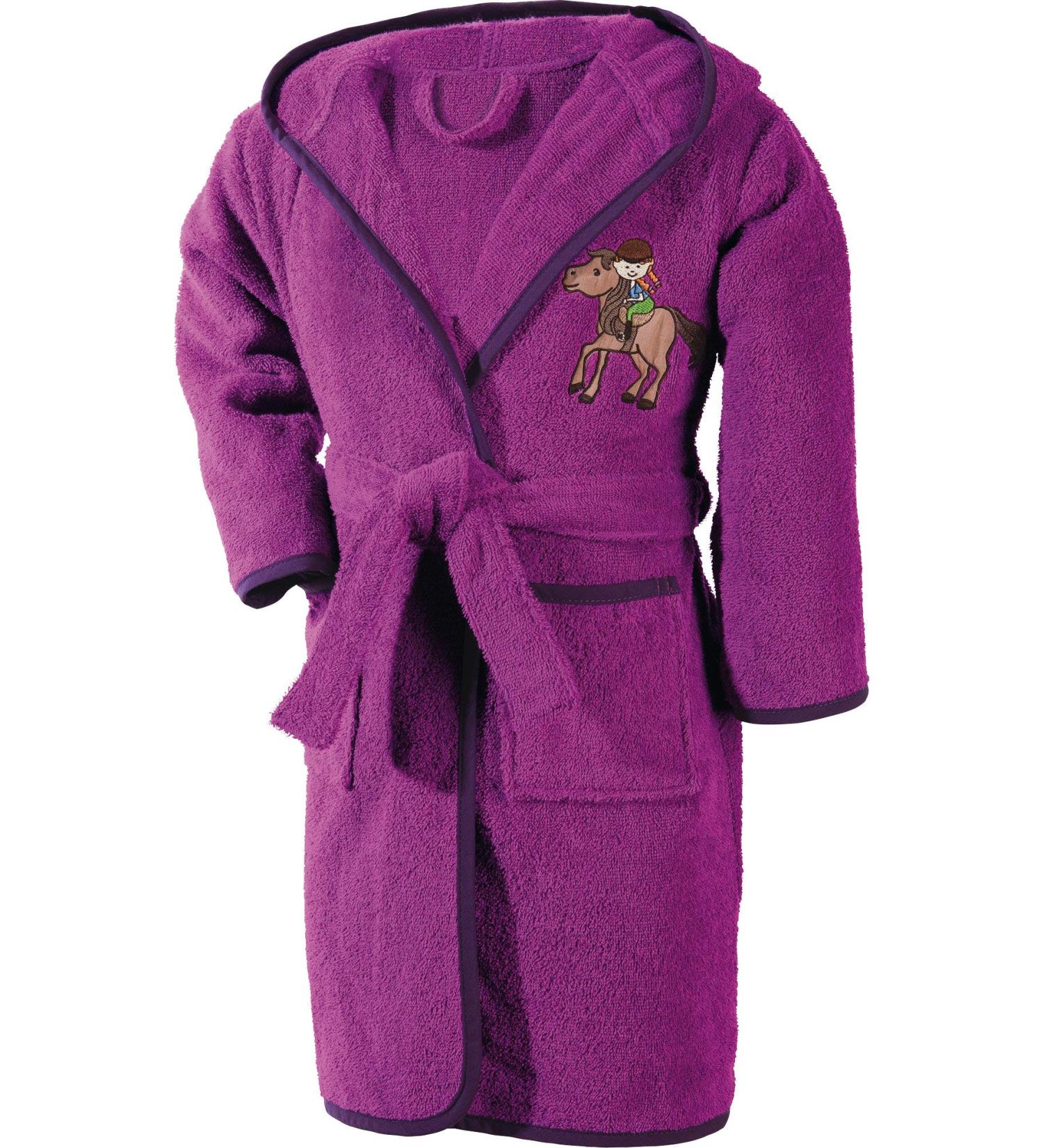 Erwin M ller Children's Bathrobe with hood frottier fuchsia size 122/128-soft skin-friendly with bags and binding belt embroidery horse (other sizes) 122-128 Fuchsia