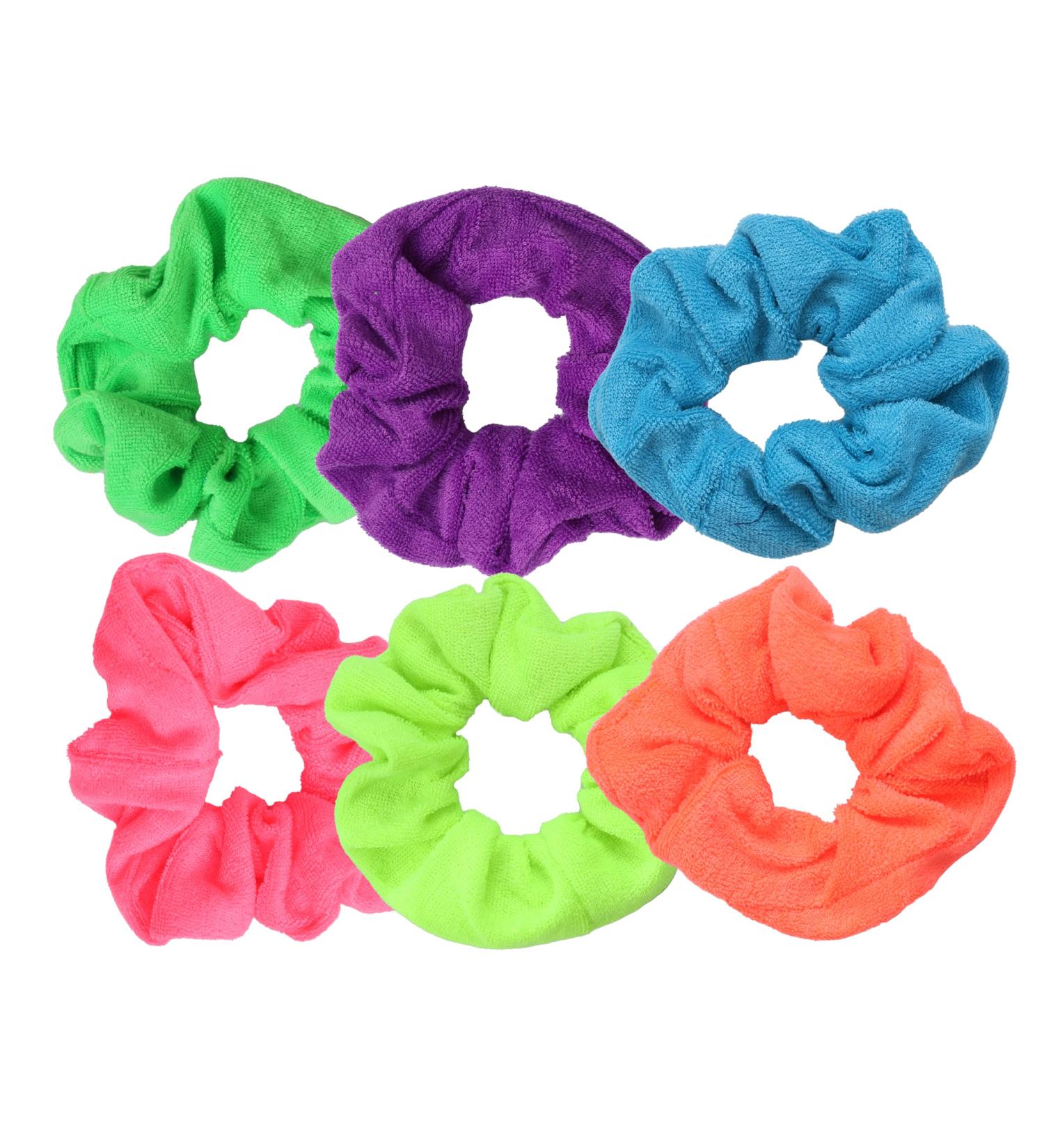6 Pack Neon Microfiber Terry Hair Scrunchies - Vibrant Neon Mix - Buy Online on GoSupps.com