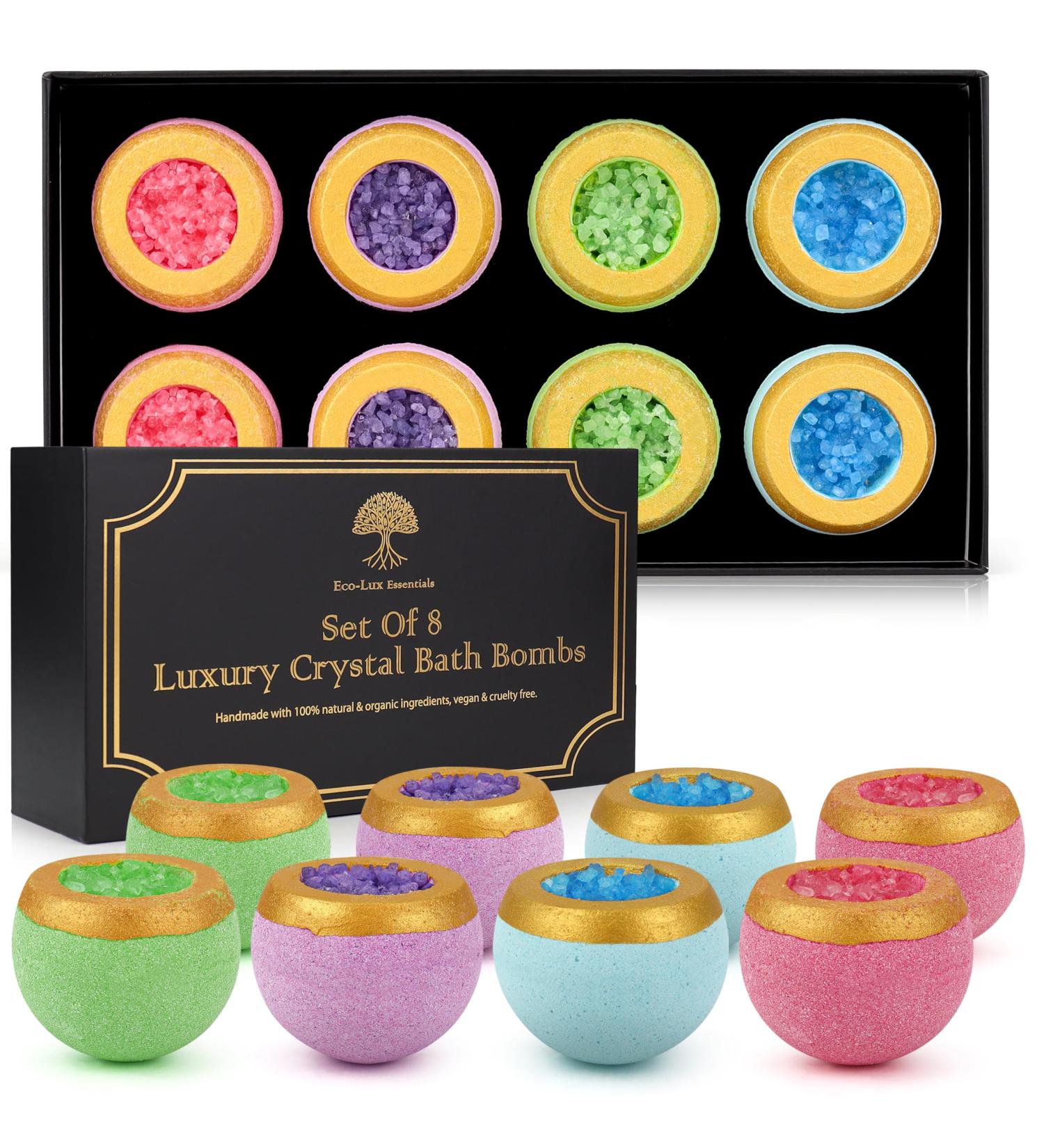 8-Piece Luxury Bath Bomb Set | Natural Organic Vegan Spa Pampering | Essential Oil Scented Fizzers for Home Spa, Birthday, Christmas Gifts - Buy Online on GoSupps.com
