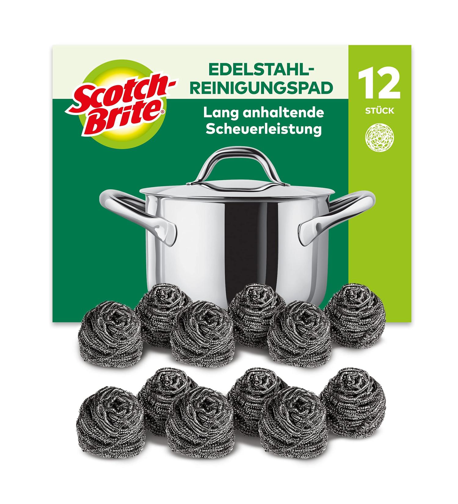 Scotch-Brite Stainless Steel Scourer - 12 Rust-Resistant Spiral Metal Pads for Powerful Cleaning | Effective Scrubbing Pad with Spirals - Buy Online on GoSupps.com