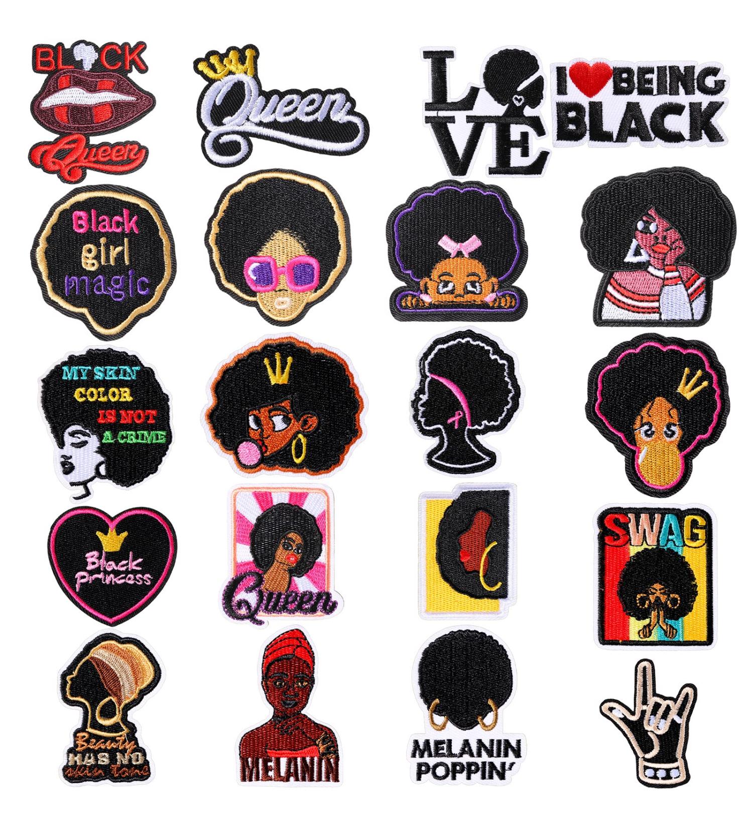 20 Black Girl Iron on Embroidered Patches - DIY Clothing Applique for Jeans, Jackets & Backpacks (Novelty Style) - Buy Online on GoSupps.com