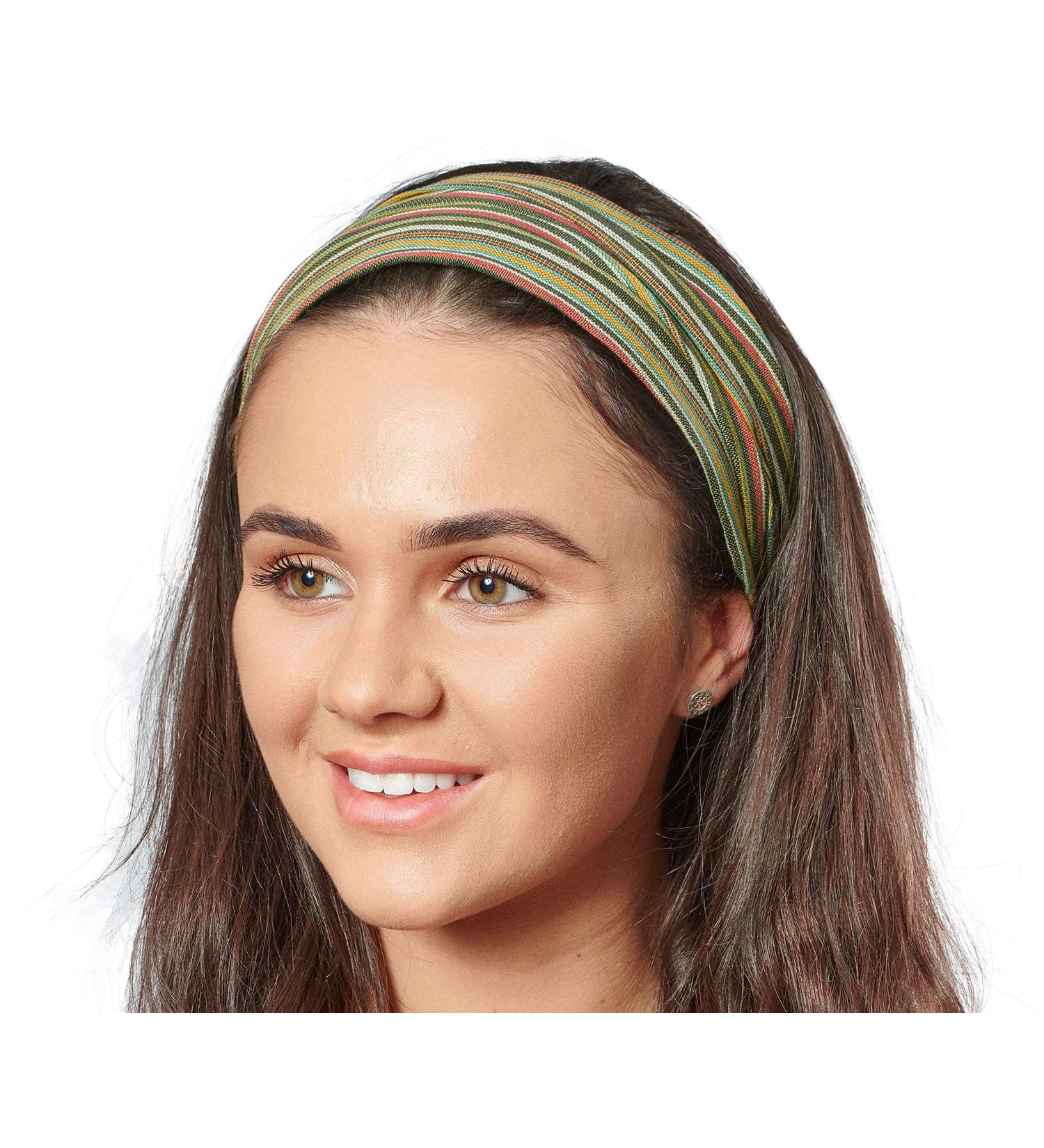 Antonia York Bandanas for Women Striped Cotton Nepalese Hair Band Elasticated Back Headband Green Cotton - Buy Online on GoSupps.com