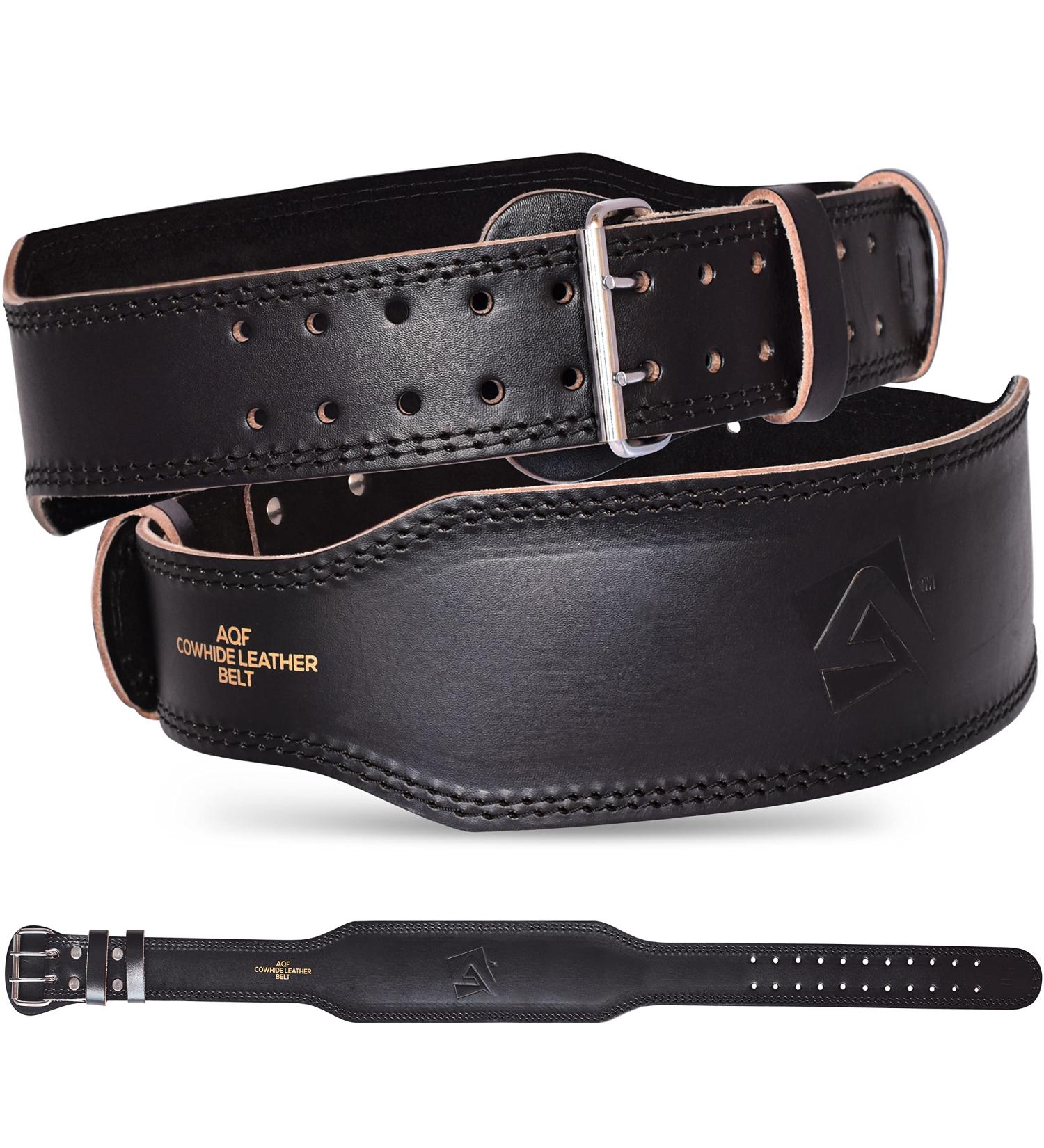AQF Leather Weight Lifting Belt - Cow Skin Lumbar Support for Strength Training | Suede Lined Steel Buckle - Bodybuilding Belt for Men & Women - Buy Online on GoSupps.com