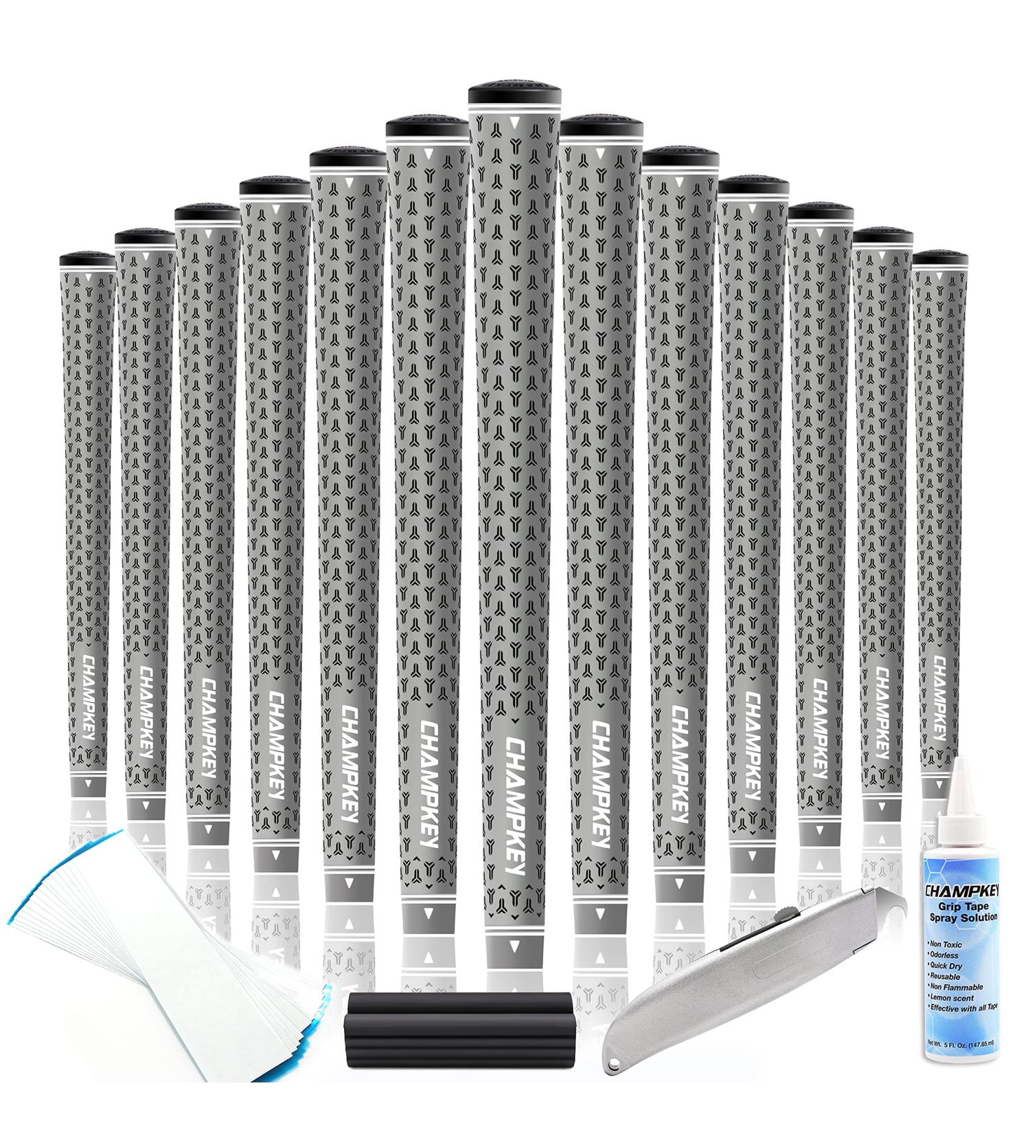 CHAMPKEY Y-360 Rubber Golf Grips 13 Pack with Repair Kits - High Traction Standard Grey Grips - Buy Online on GoSupps.com