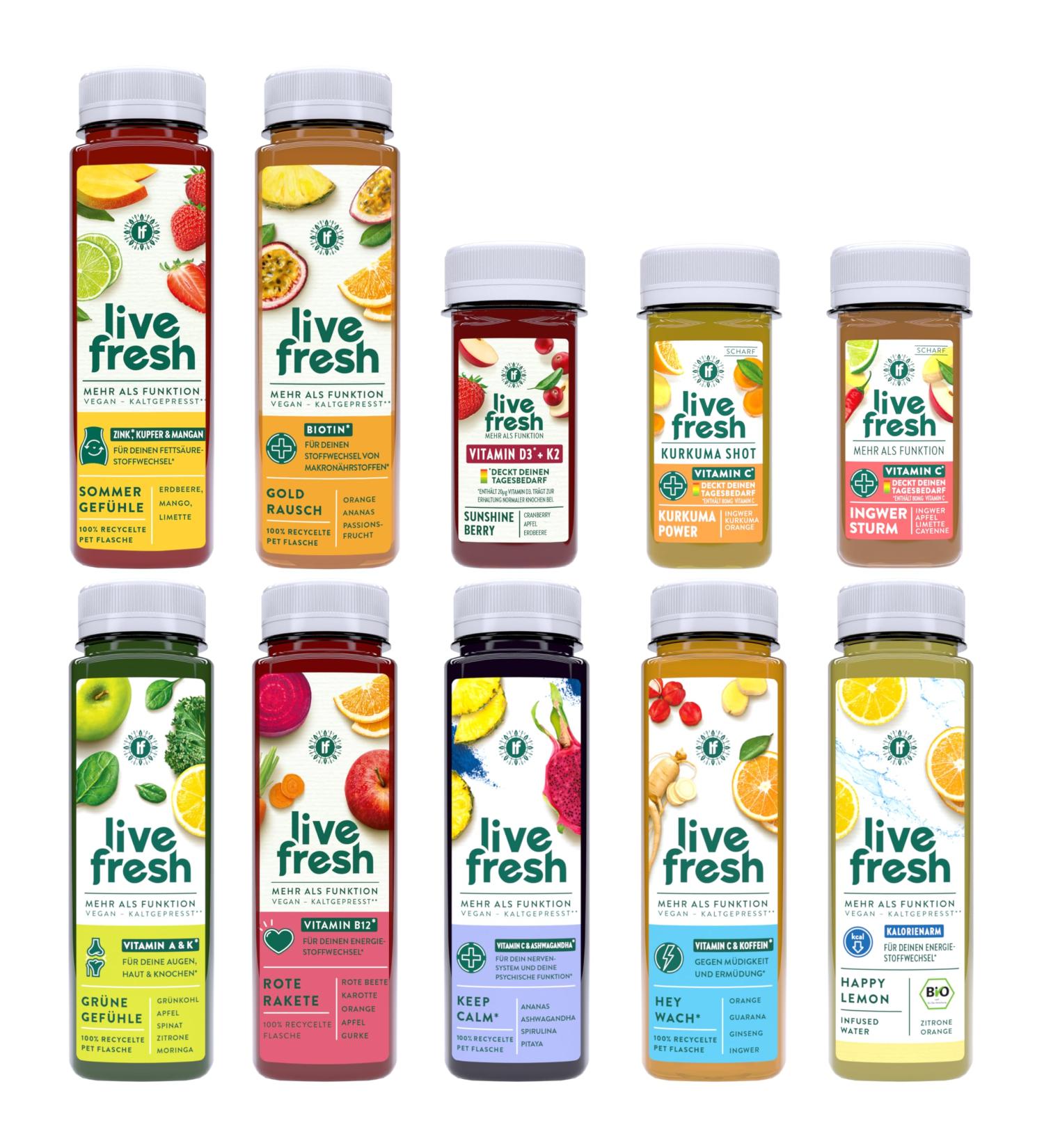 LiveFresh 5-Day Juice Cure | 7 Juices & 3 Shots Daily | Turmeric Ginger Lemon & More | No Sugar & Additives | International Shipping Available - Buy Online on GoSupps.com