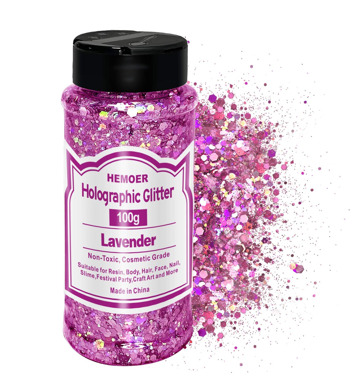Hemoer Holographic Chunky Glitter 100g - Lavender Craft Glitter for Resin Face Nail Art Body Handicrafts & Slime - Perfect for Festivals & Parties - Buy Online on GoSupps.com
