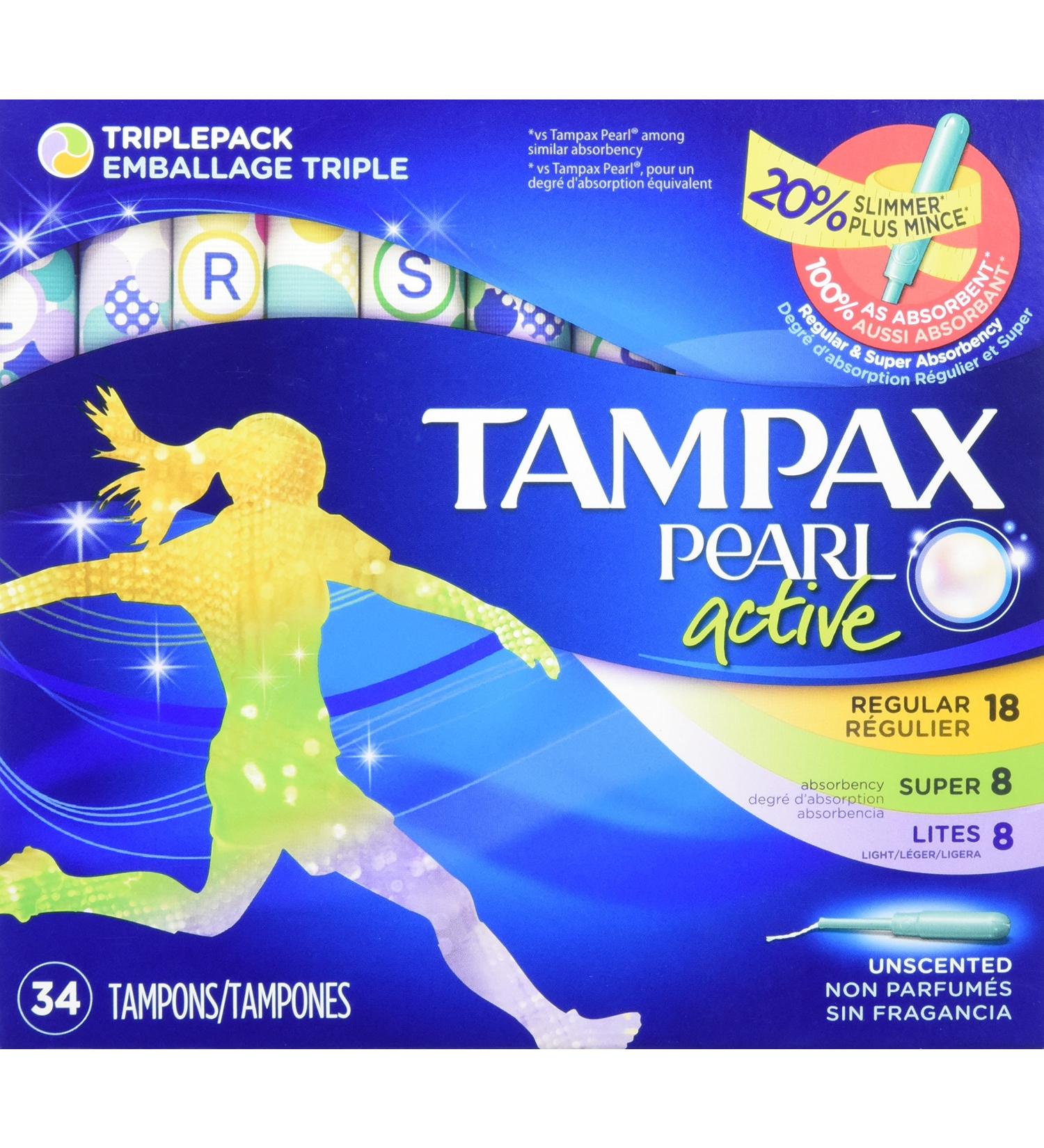 Tampax Pearl Active Tampons Triple Pack - Light/Regular/Super Absorbency - Unscented 34 Count - Buy Online on GoSupps.com