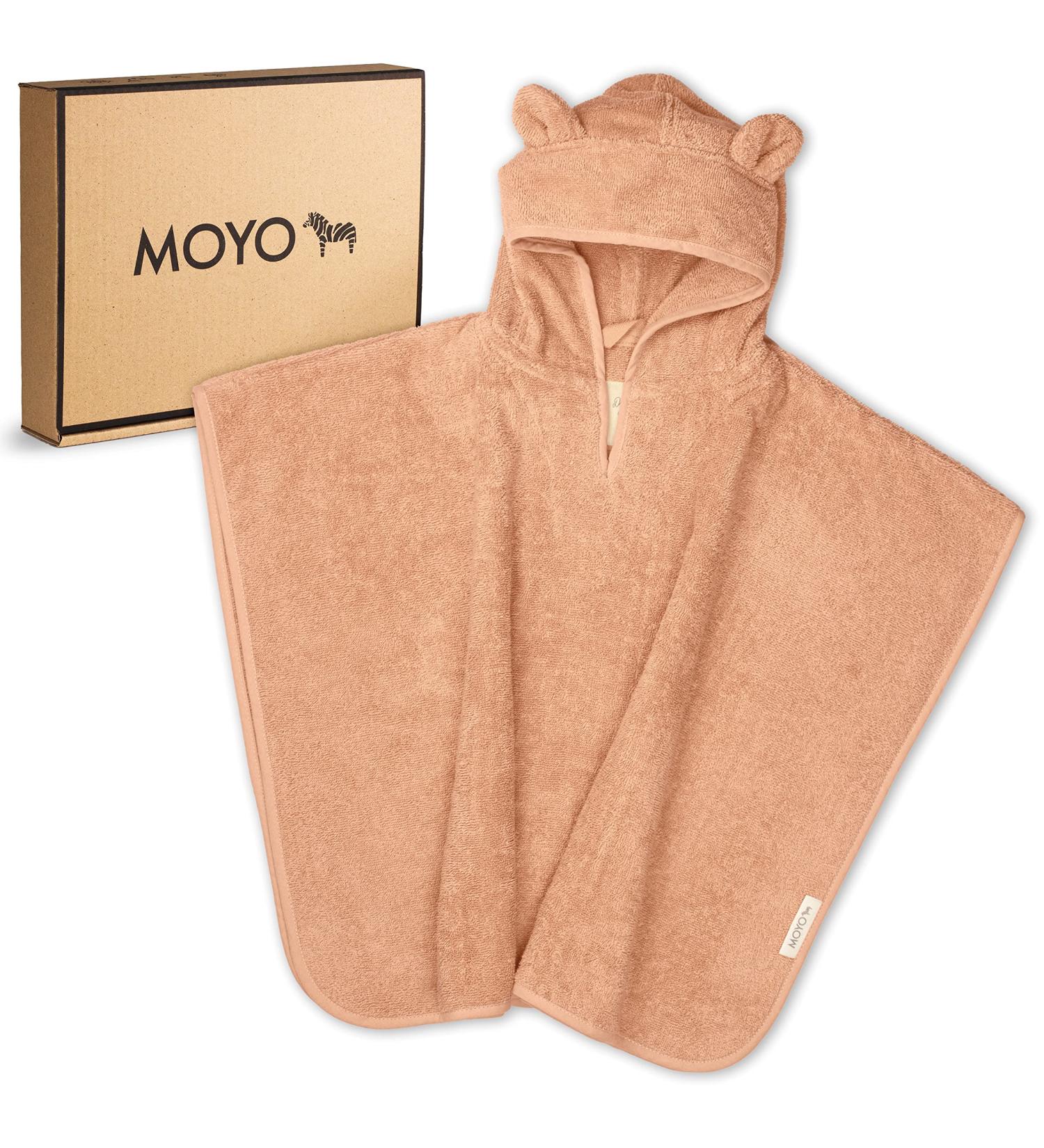 Moyo Baby Badeponcho with Bear Ears - Soft 100% Frote Cotton Hooded Towel for Kids (0-3 Years) | Washable Bath Poncho 68x56cm in Powder Pink - Buy Online on GoSupps.com
