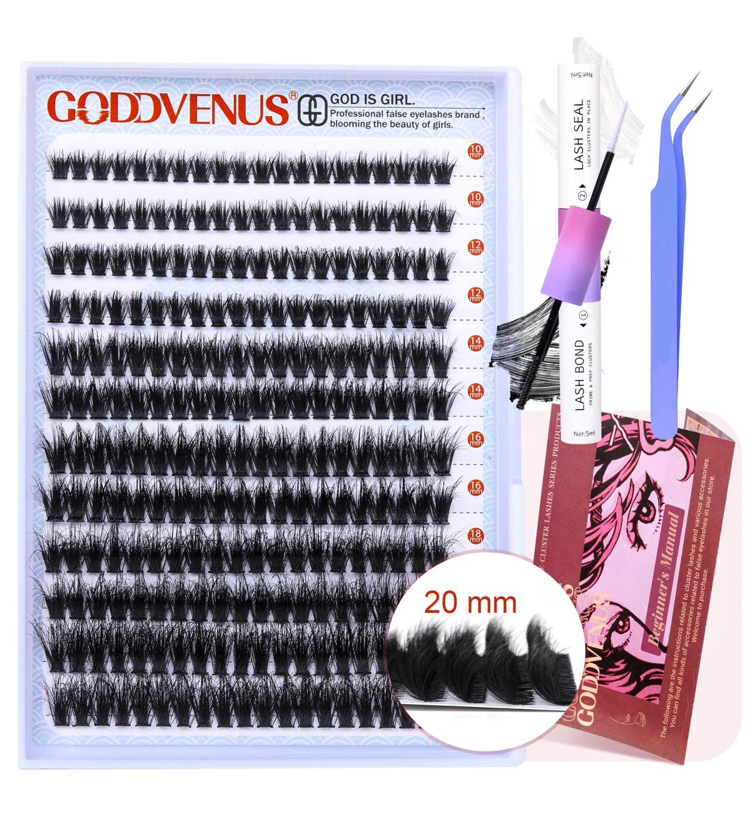 Goddvenus Eyelash Extension Kit Fluffy Individual Eyelashes Kit 20mm D Curl Russian Cluster Lashes Thick Eyelash Clusters Kit with Lash Individuals Bond and Seal Eyelash Applicator D-96D - Buy Online on GoSupps.com
