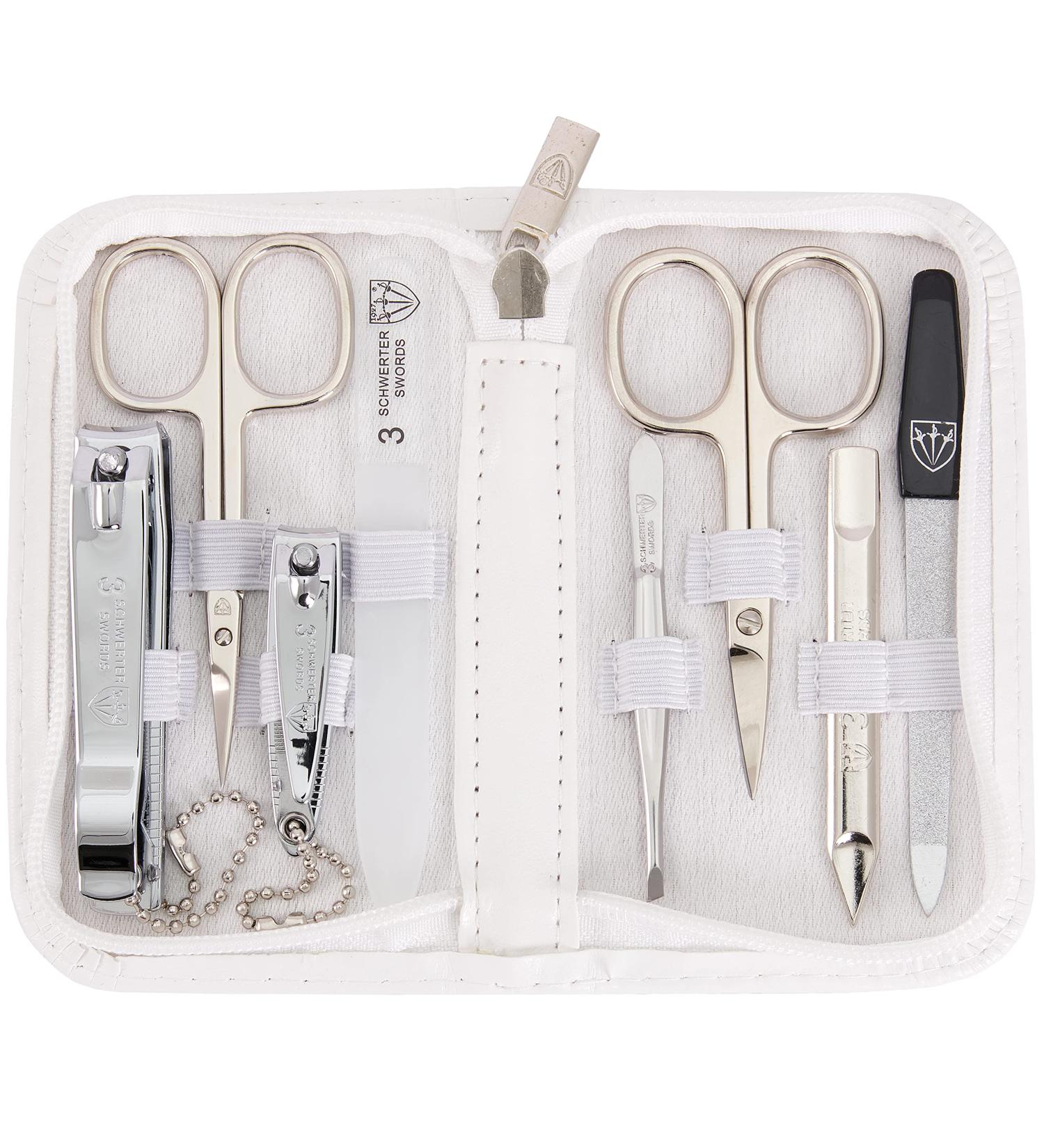 3 Swords Germany - brand quality 8 piece manicure pedicure grooming kit set for professional finger & toe nail care scissors clipper fashion leather case in gift box Made by 3 Swords (002037) WHITE - SYNTHETIC LEATHER - Buy Online on GoSupps.com