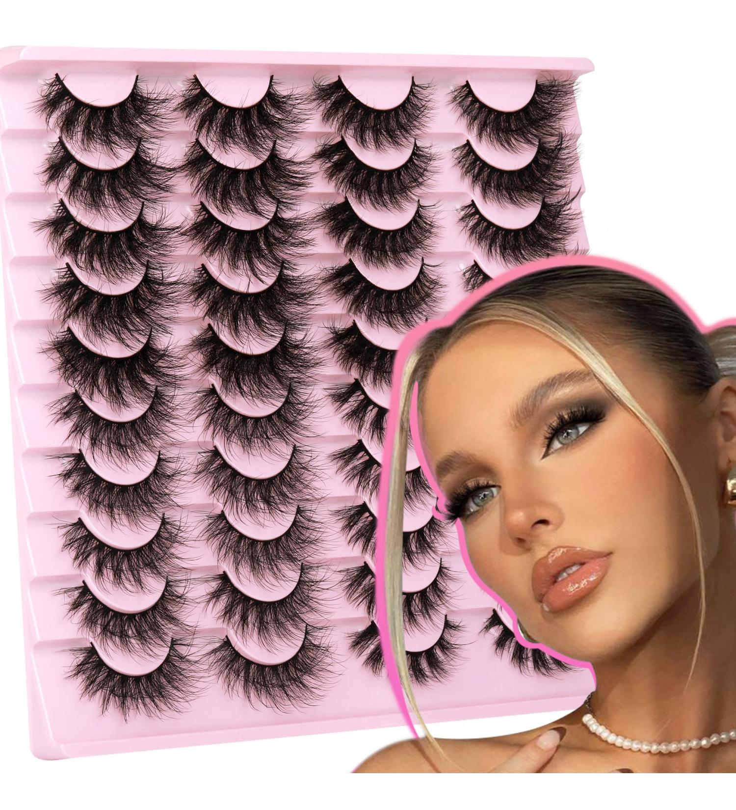 GVEFETIEE Wispy 20MM Long Dramatic False Eyelashes - 20 Pairs Fluffy Volume Mink Lashes, 4 Styles, Reusable Handmade Soft Faux Mink Eye Lashes Pack - A-Wanda - Buy Online on GoSupps.com