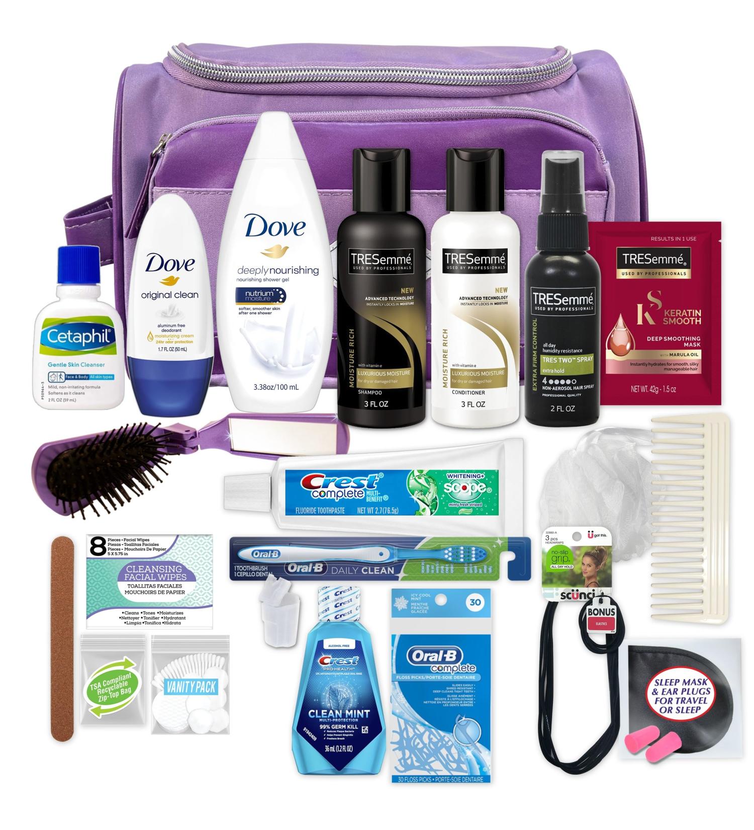Convenience Kits International Women s Super Premium 31 PC Travel Kit Featuring: Ensemble of Travel-Size Hair Care Products Plus Face Body Oral Care Travel Essentials in Large Purple Toiletry Bag Super Premium Kit - Buy Online on GoSupps.com