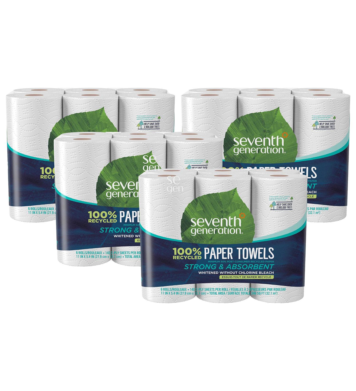 Seventh Generation Paper Towels - 100% Recycled, 2-Ply, Eco-Friendly (4 Packs of 6) - Buy Online on GoSupps.com