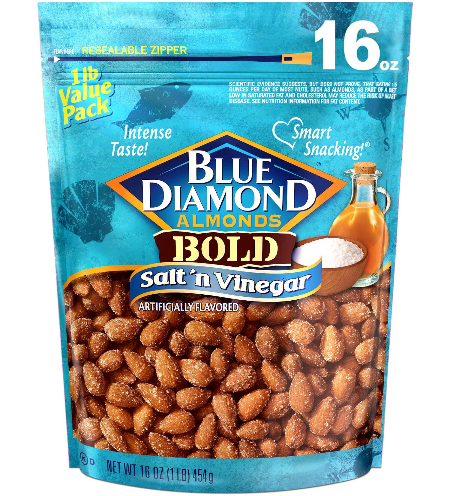 Blue Diamond Salt N' Vinegar Almonds - 16 Oz Resealable Bag (Pack of 1) - Buy Online on GoSupps.com