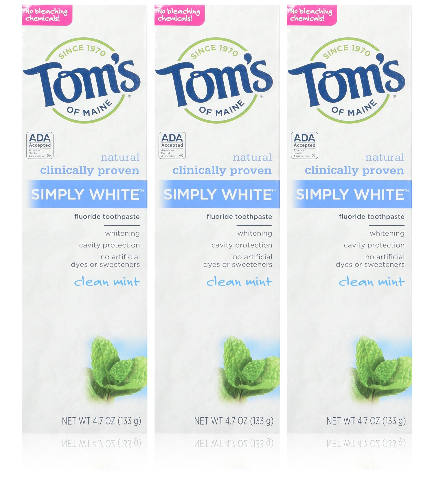 Tom's of Maine Simply White Toothpaste Clean Mint 3 Count 14.1 Ounce