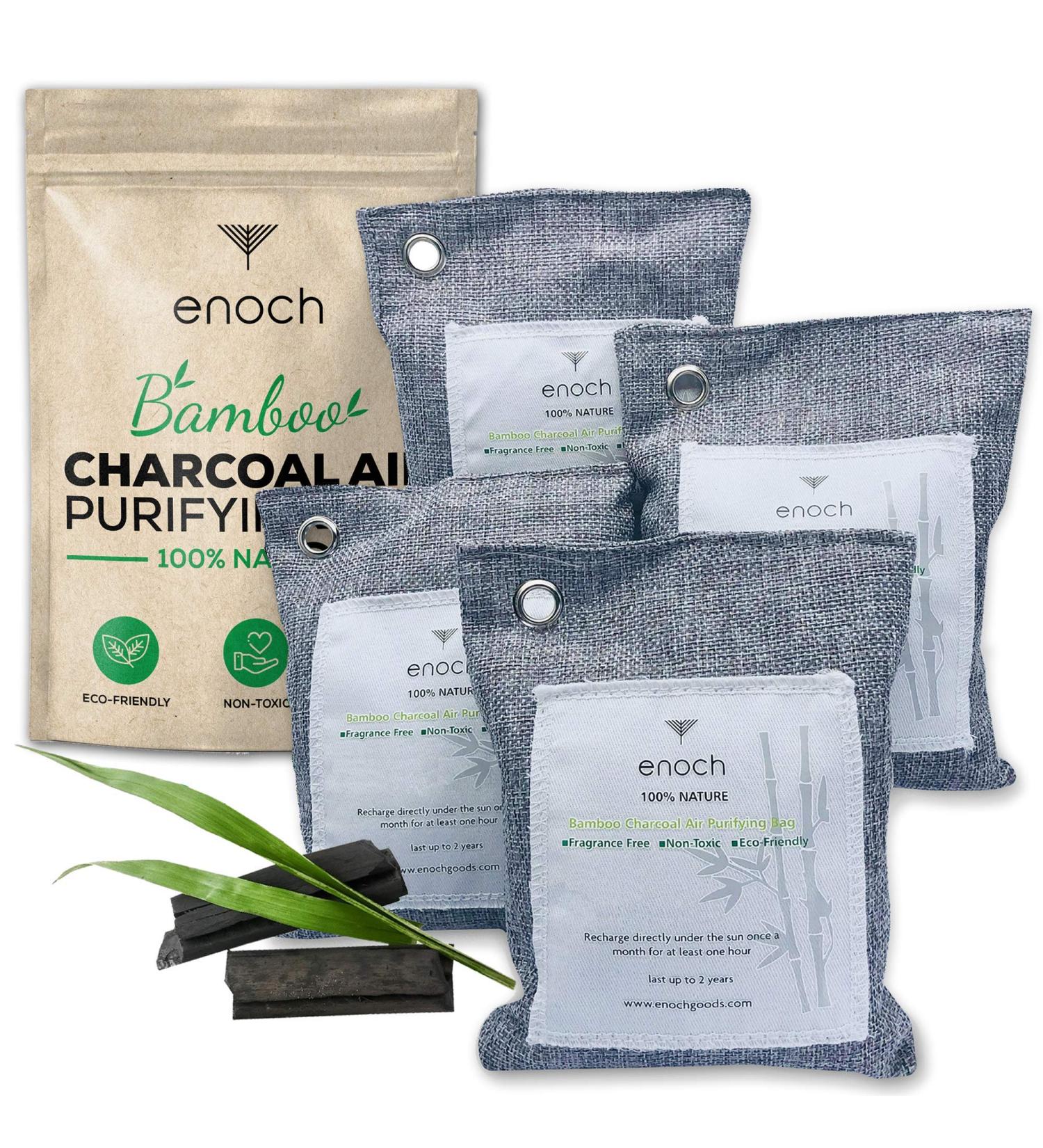 Enoch Bamboo Charcoal Air Purifying Bags (4 Packs) - Natural Odor Eliminator & Moisture Absorber for Homes, Cars, Shoes, Fridges, Closets - 4x200g - Buy Online on GoSupps.com