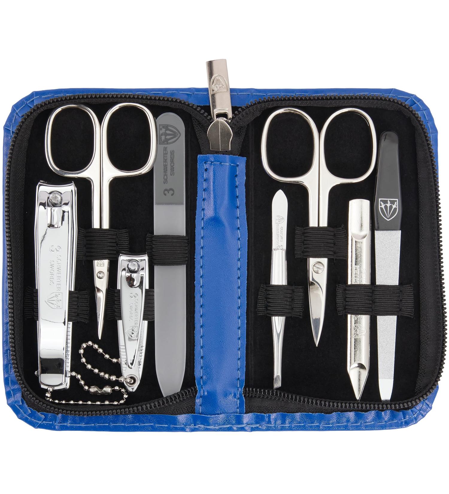 3 Swords Germany 8-Piece Manicure Pedicure Kit for Professional Nail Care - Blue Synthetic Leather - Buy Online on GoSupps.com