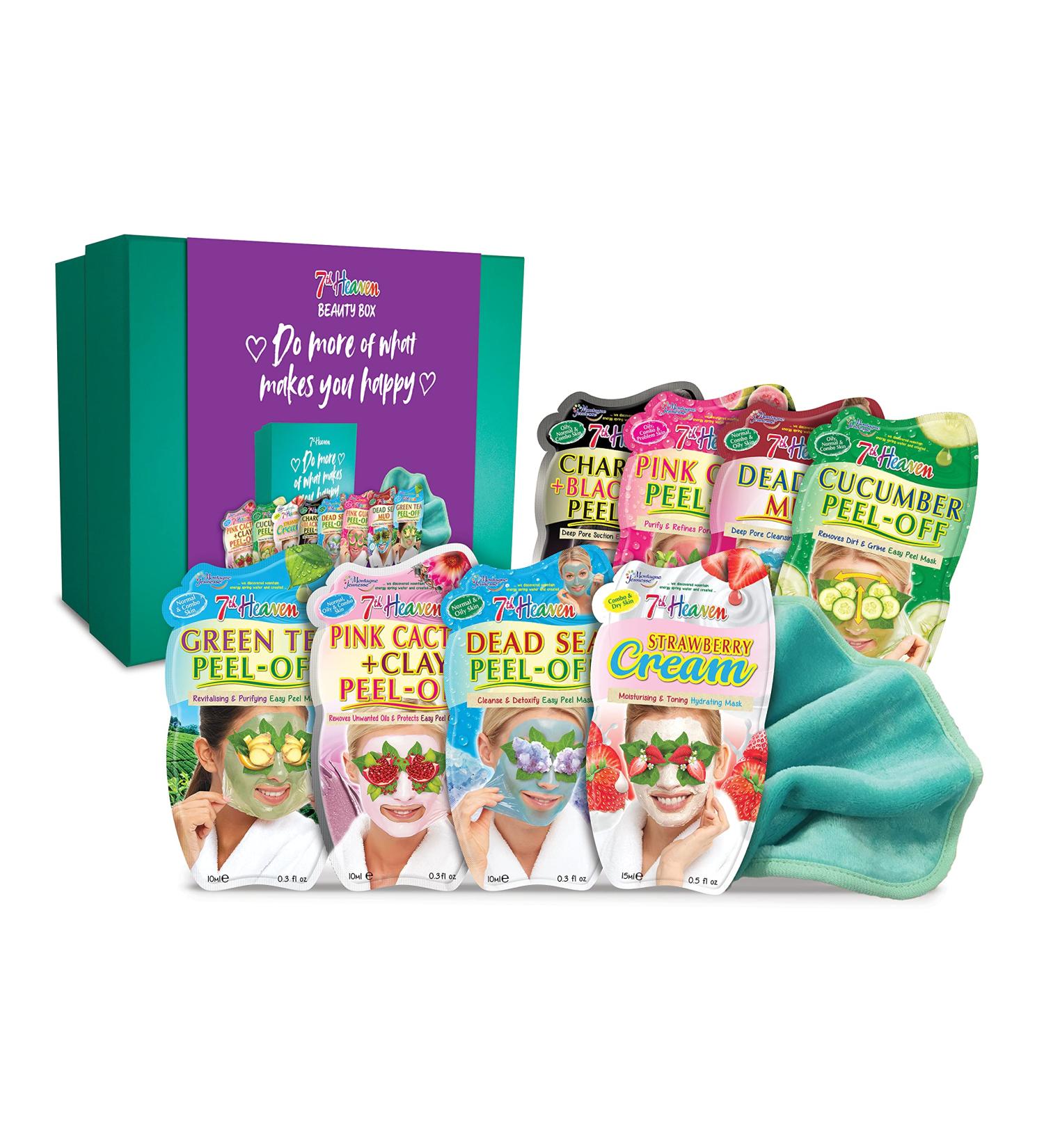 7th Heaven Beauty Box of Treats Gift Set | 8 Face Masks Inspirational Box & Cleansing Cloth - Perfect International Gift - Buy Online on GoSupps.com