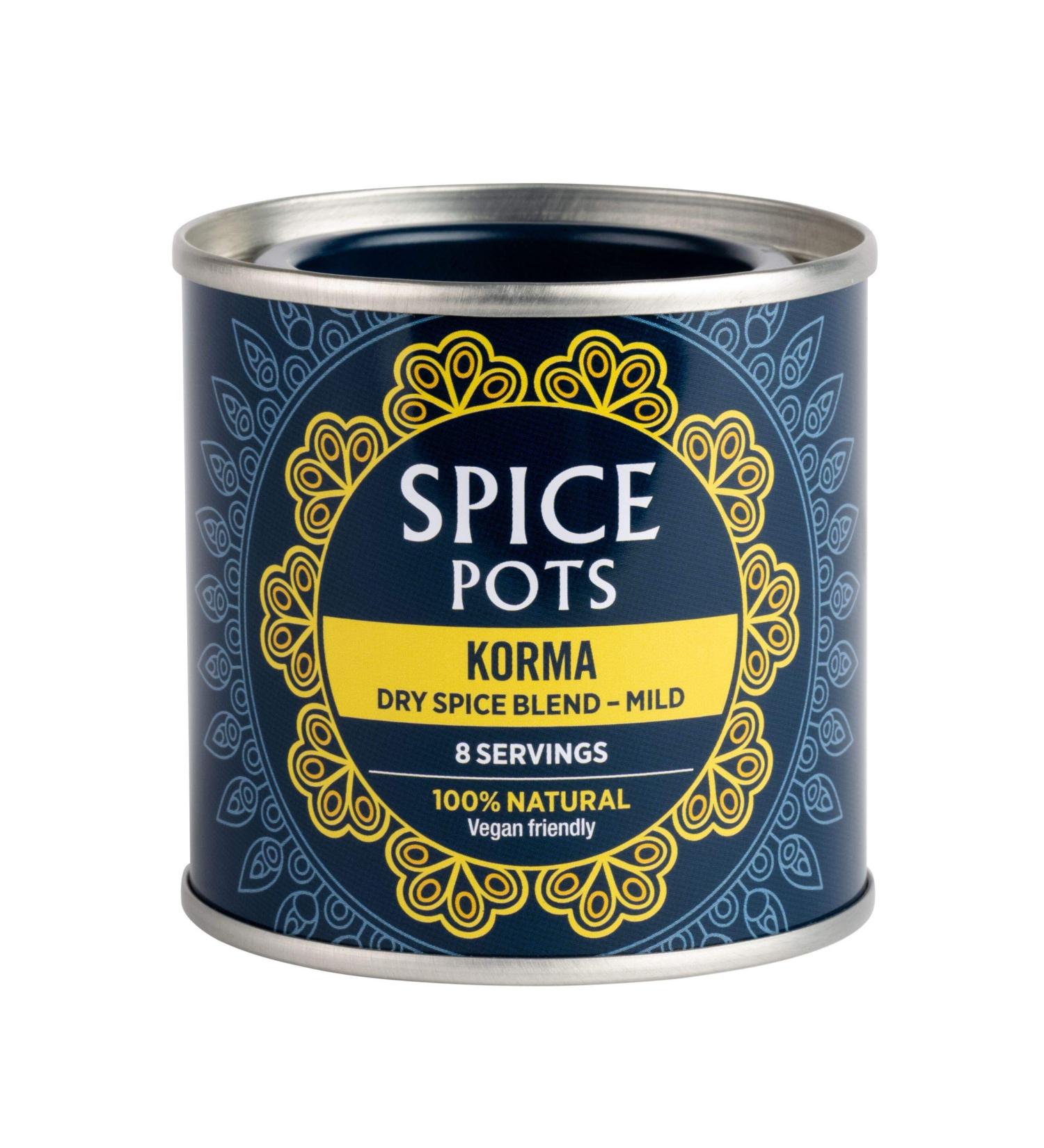 Spice Pots Korma Powder - 100% Natural Ingredients - Gluten Free & Vegan - Mild Heat - 40g Pot - 8 Servings - Buy Online on GoSupps.com