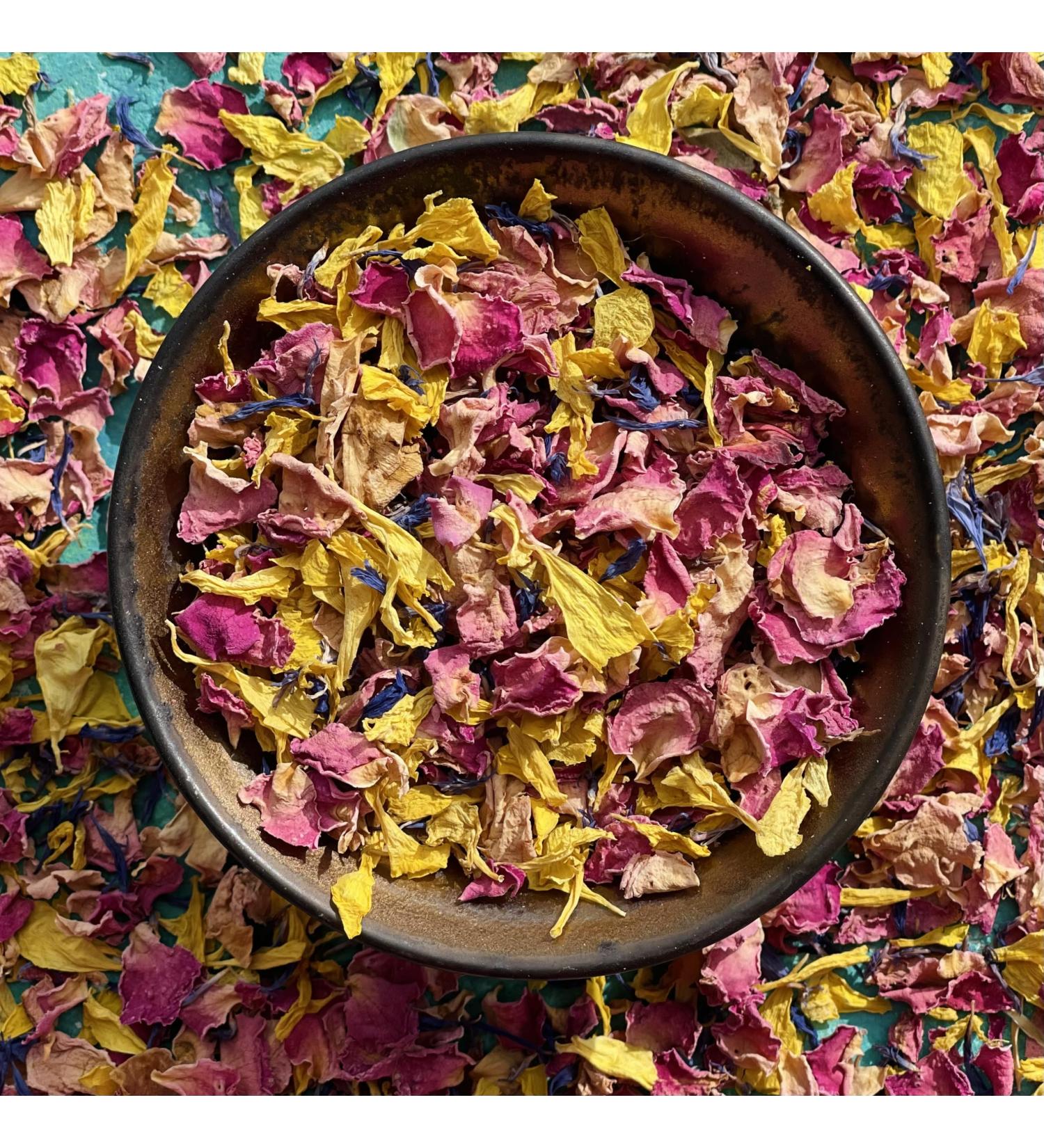 Edible 'Pixie Blush' Yellow Marigold Pink Rose with Blue Cornflower Dried Flower Petal Mix - 50g - Food Grade - Culinary - Cake - Bake - Decoration (312) - Buy Online on GoSupps.com