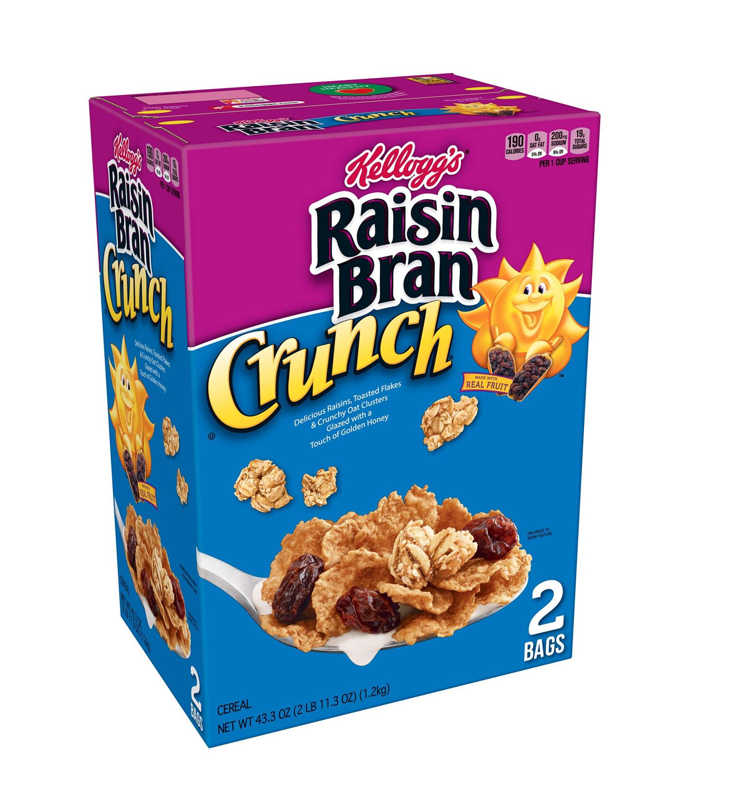 Kellogg's Raisin Bran Crunch Cereal - Original, 43.3 oz | Good Source of Fiber - Buy Online on GoSupps.com