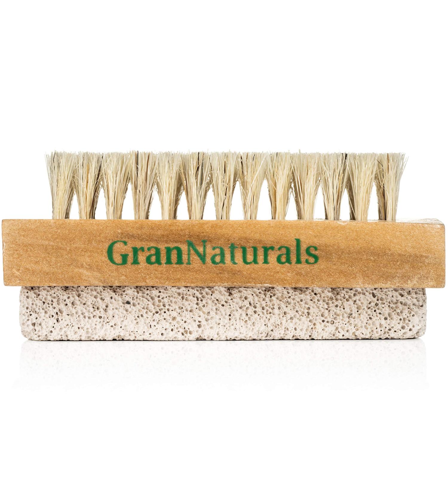 Hand & Foot Brush with Pumice Stone - Natural Bristle Exfoliator for Calluses - Wooden Handle - Buy Online on GoSupps.com