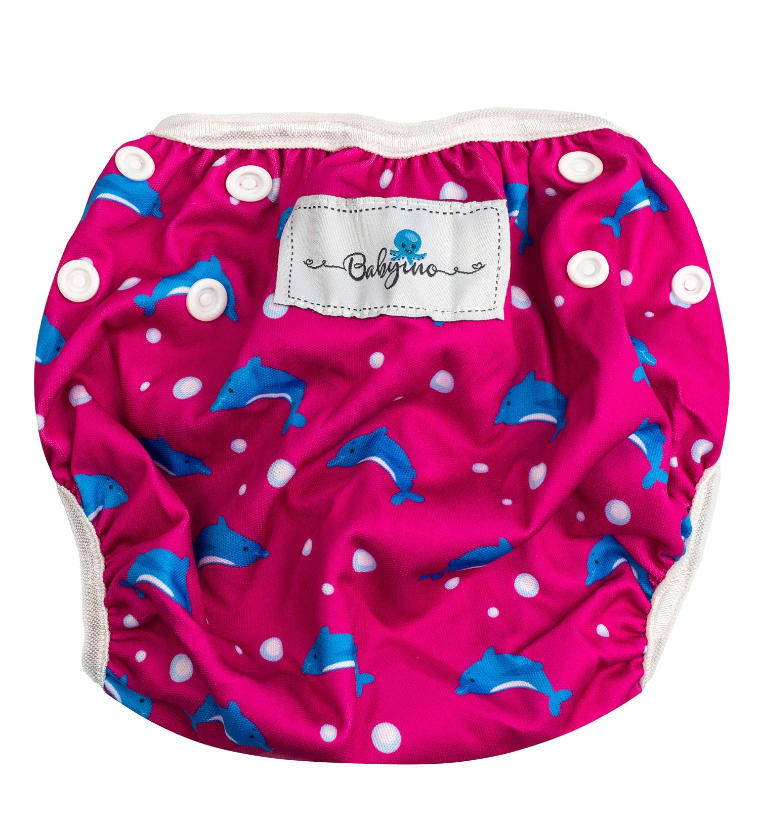 Shop Babyino Reusable Swimming Diaper - Bavarian Pants for Babies & Toddlers (Pink Dolphin) | Adjustable Size 6-18 Months - Buy Online on GoSupps.com