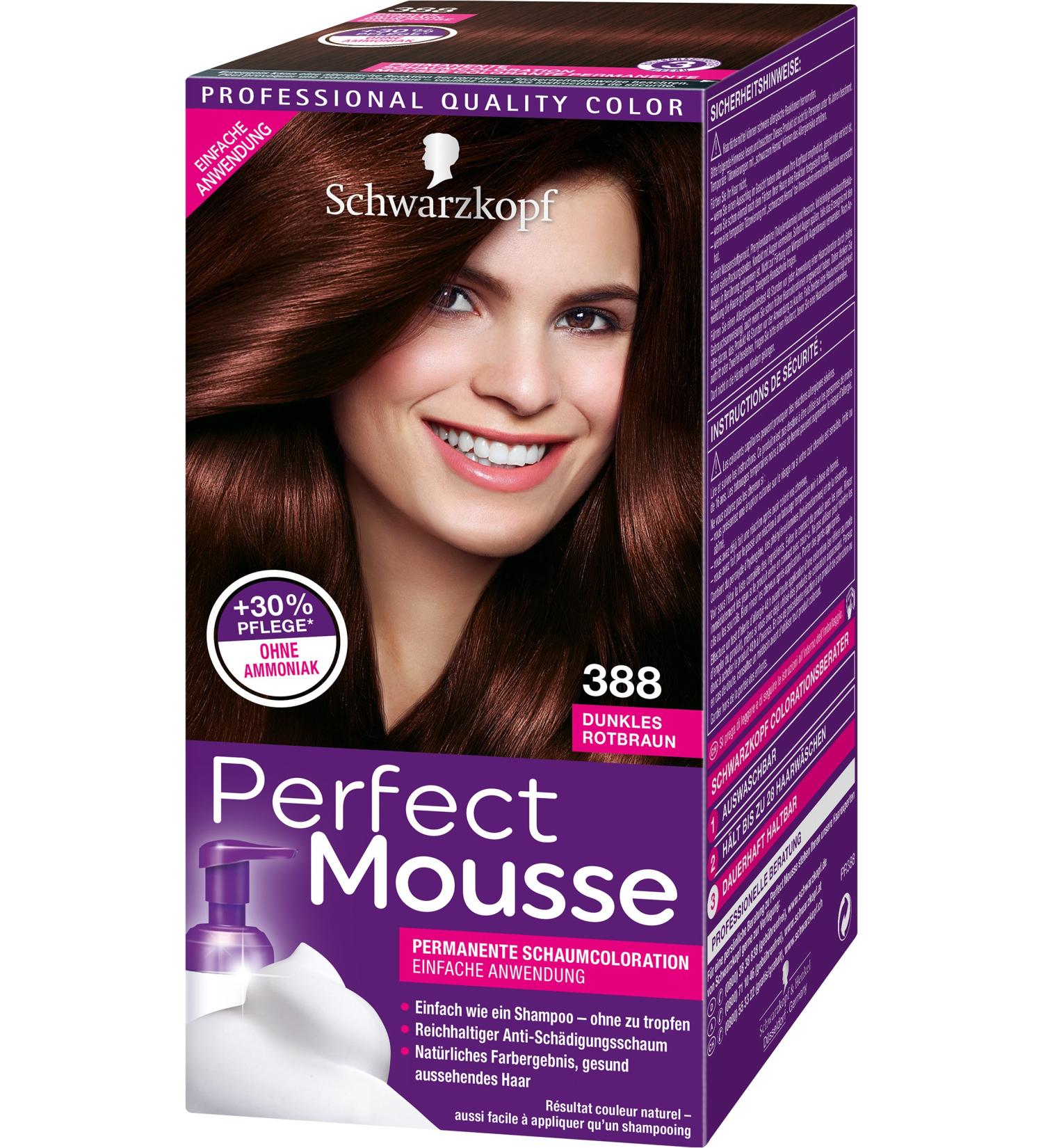 Schwarzkopf Perfect Permanent Mousse Schaumcoloration 388 Dunkles Rotbraun Stufe 3 3er Pack (3 x 93 ml) - Buy Online on GoSupps.com