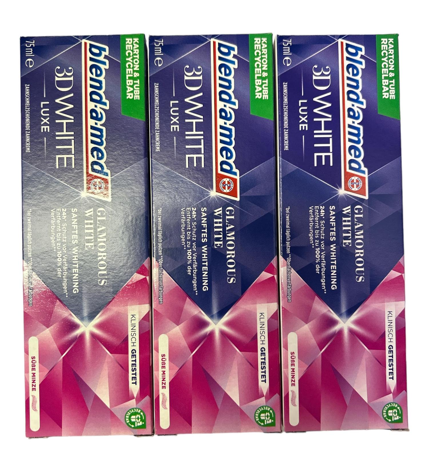 Blend-a-med 3D White Luxe Glamorous White Toothpaste - Sweet Mint 75ml (3-Pack) - Advanced Whitening Formula International Shipping Available - Buy Online on GoSupps.com