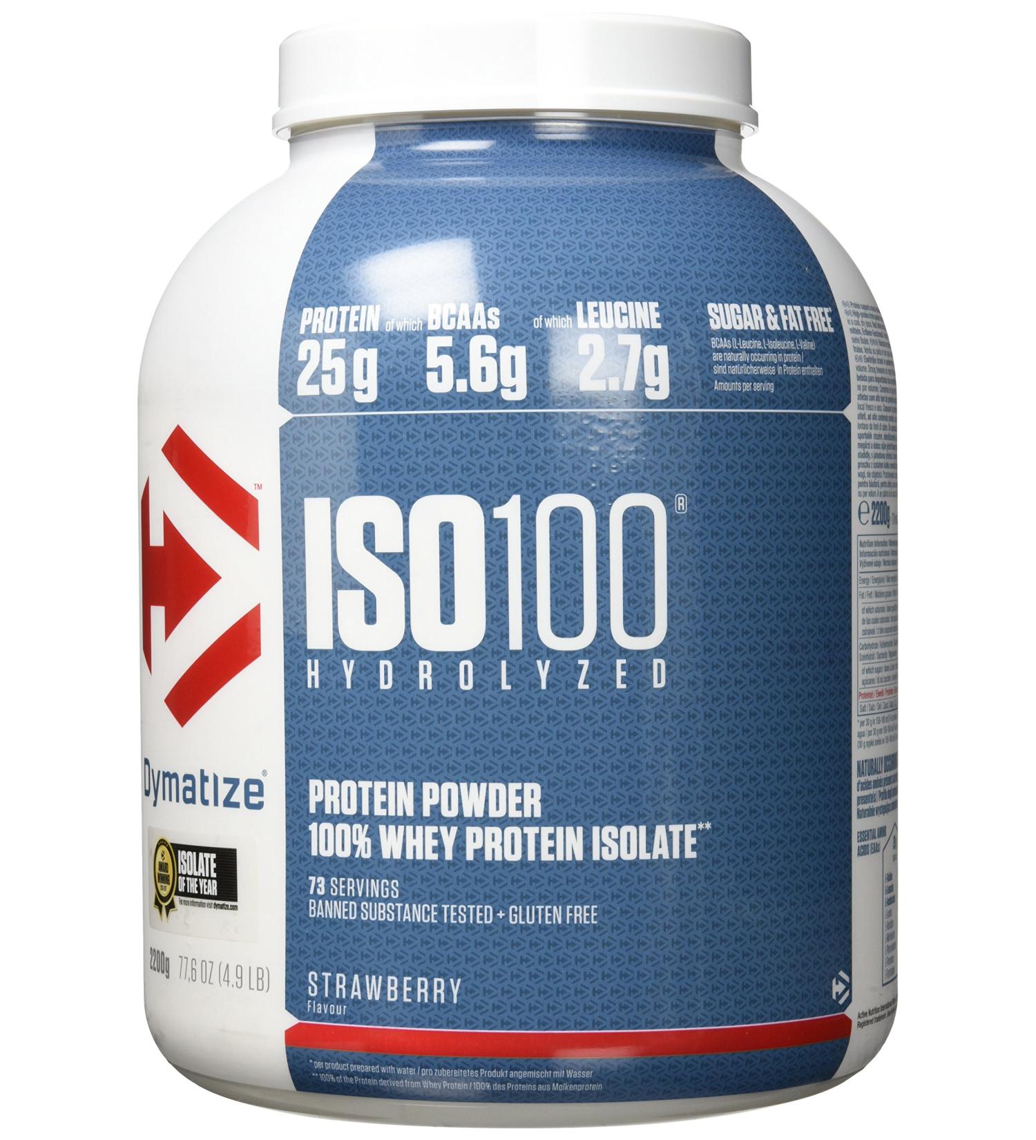 Dymatize ISO 100 Strawberry 2.2kg - Premium Whey Protein Hydrolysate & Isolate for Optimal Muscle Recovery | International Shipping Available - Buy Online on GoSupps.com