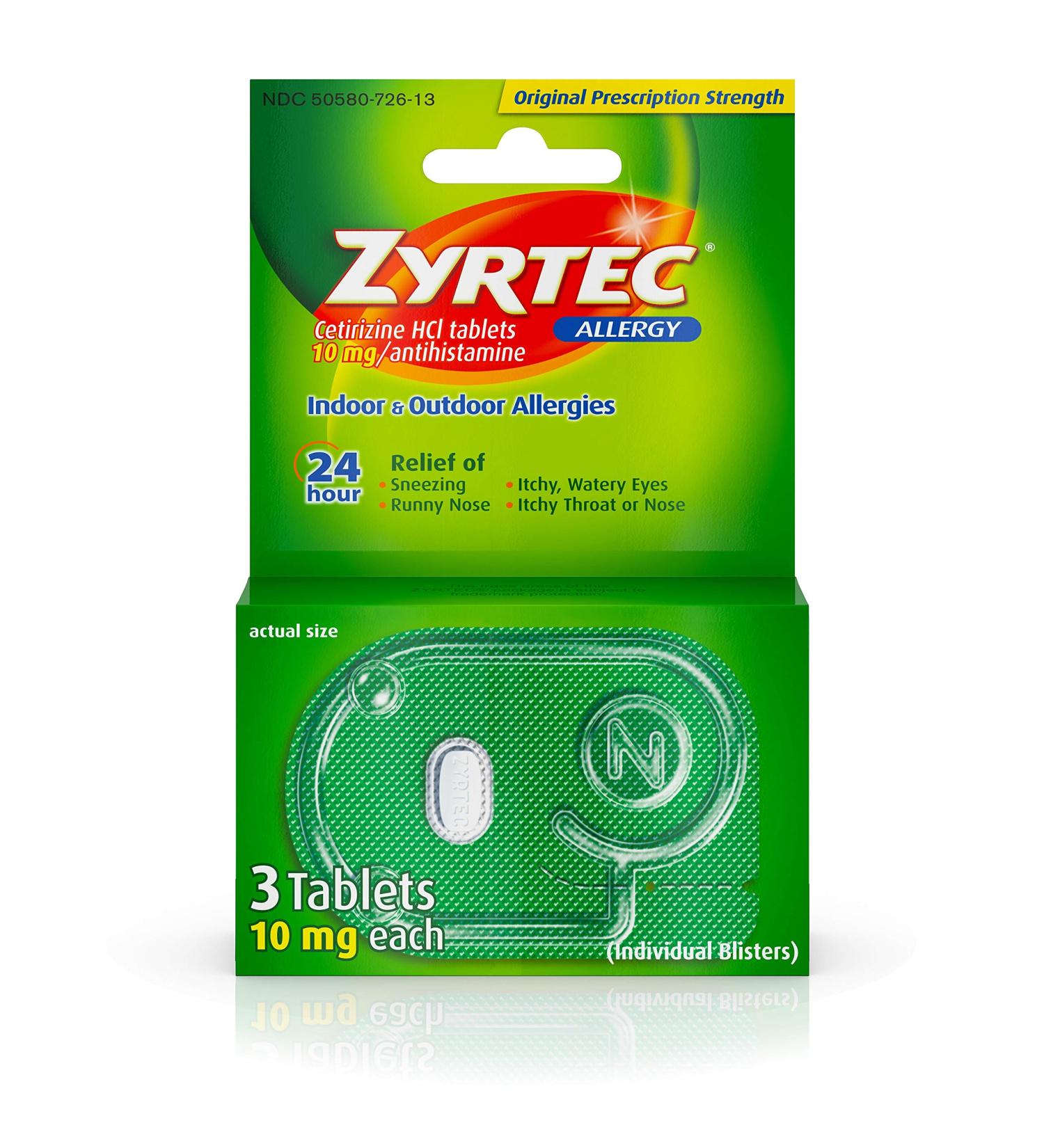 Zyrtec 10mg Cetirizine HCl Antihistamine Tablets 3ct - Travel Size - Buy Online on GoSupps.com