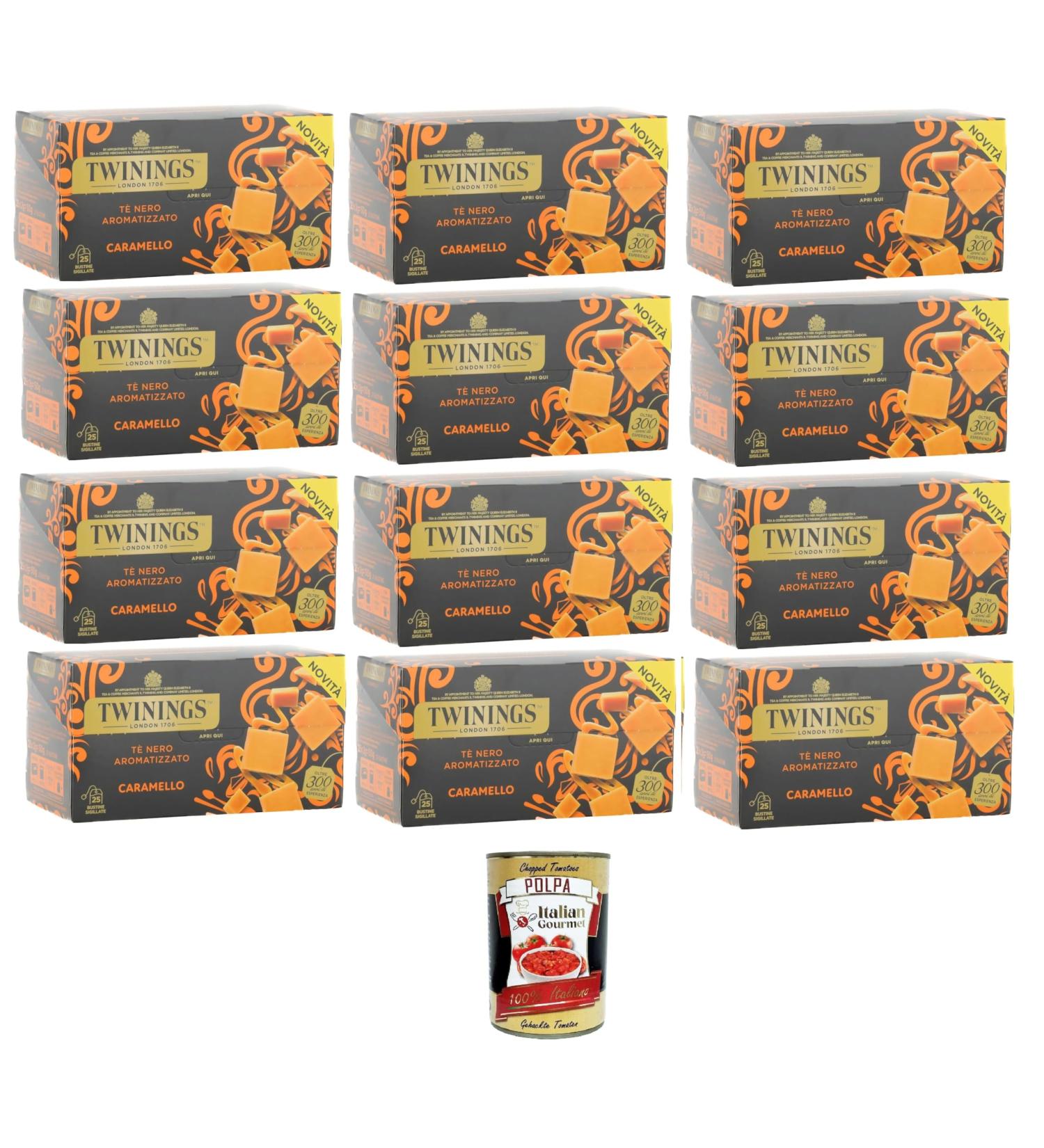  Italian Gourmet E.R. Twinings T Nero Aromatizzato al Caramello Black Tea with Caramel Flavour Pack of 25 Filters 12 x 50 g + Italian Gourmet Polpa 400 g - Buy Online on GoSupps.com