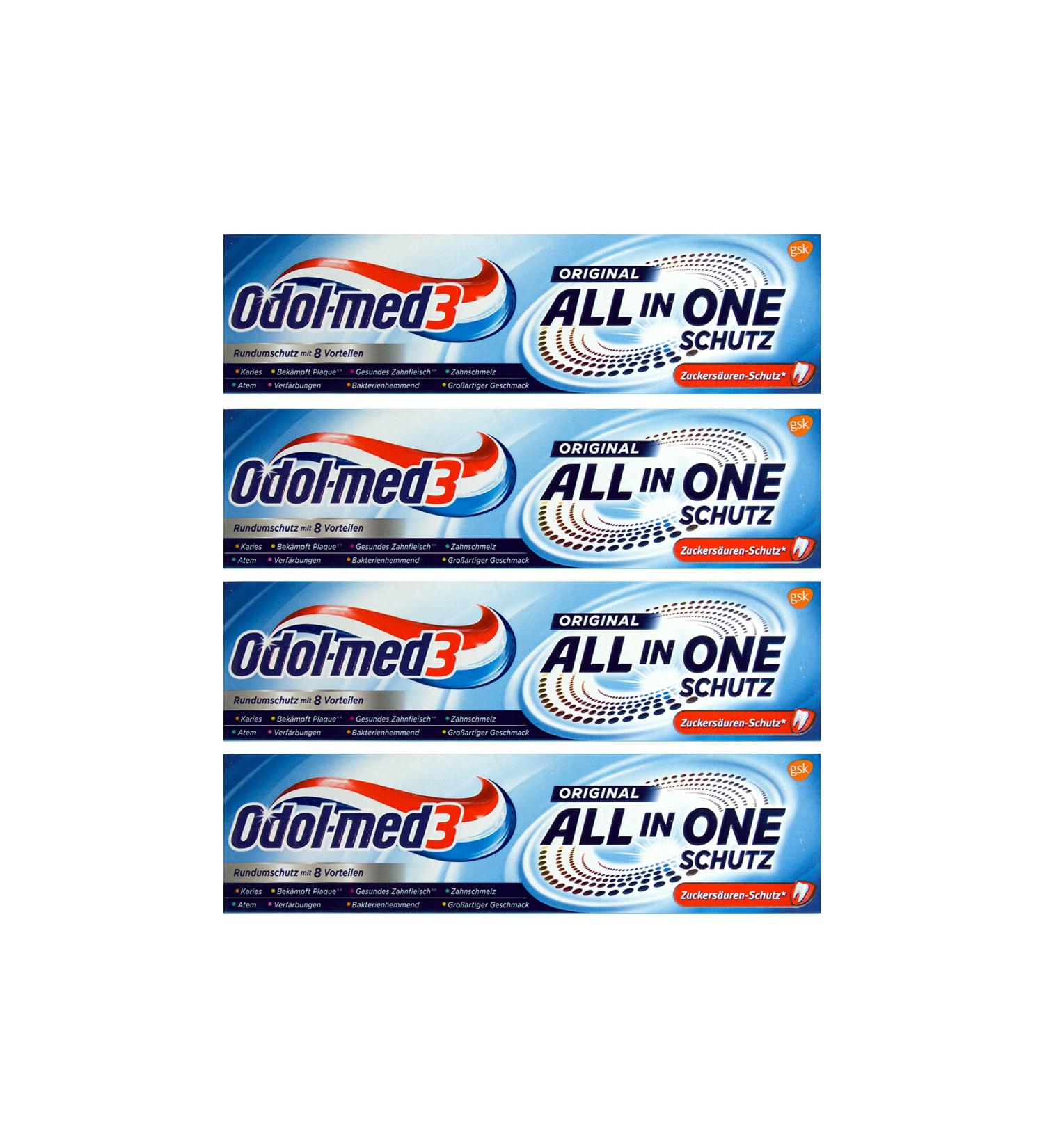 4x Odol-Med 3 Toothpaste All in One Original 75 ml Sugar Acid Protection