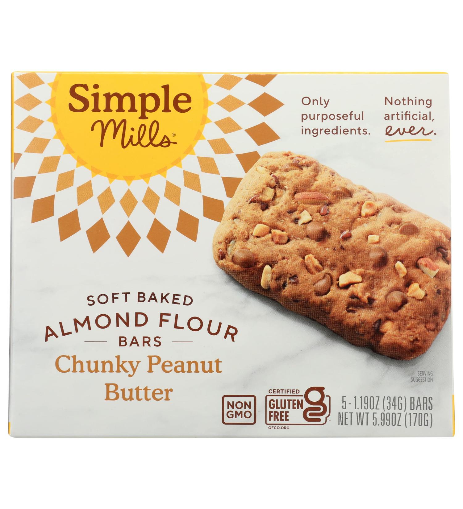 Simple Mills Chunky Peanut Butter Soft Baked Bars - 5.99 oz | Healthy Snack - Buy Online on GoSupps.com